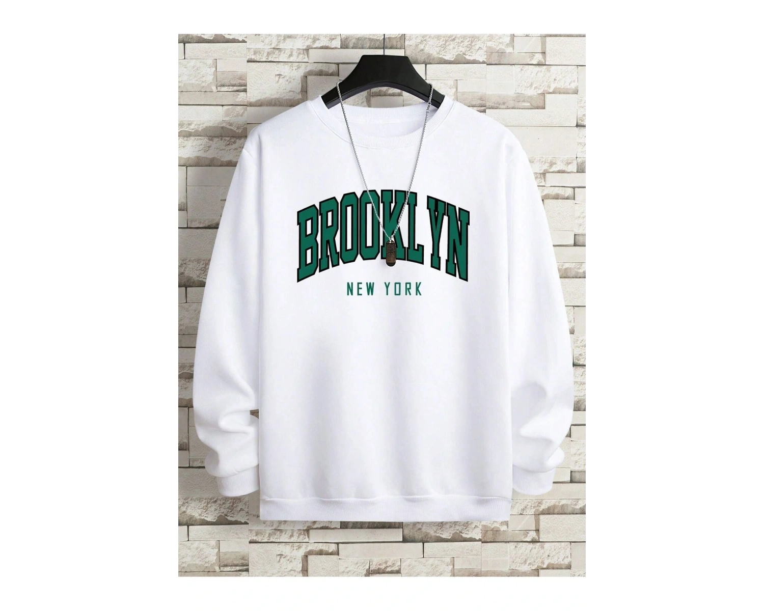 Unisex Beyaz Brooklyn Newyork 1898 Siyah Baskılı Kapüşonlu Oversize Sweatshirt mdgnmo