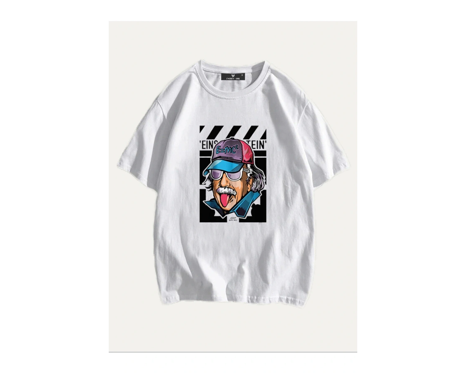 Unisex Beyaz Einstein Baskılı Oversize Tişört