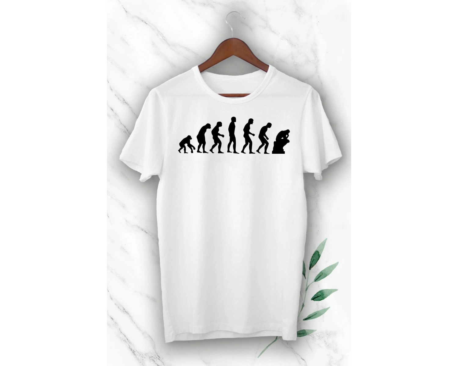 Unısex Beyaz Evolution Evrim Baskılı Tişört