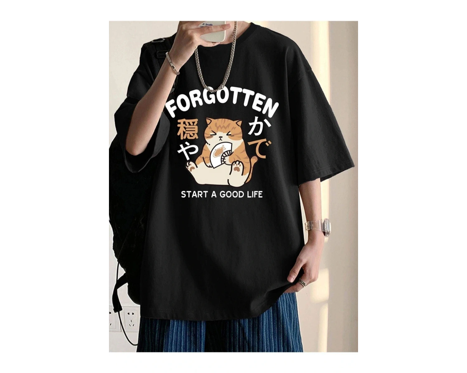 Unisex Beyaz Forgotten Oversize Bisiklet Yakak Tshirt