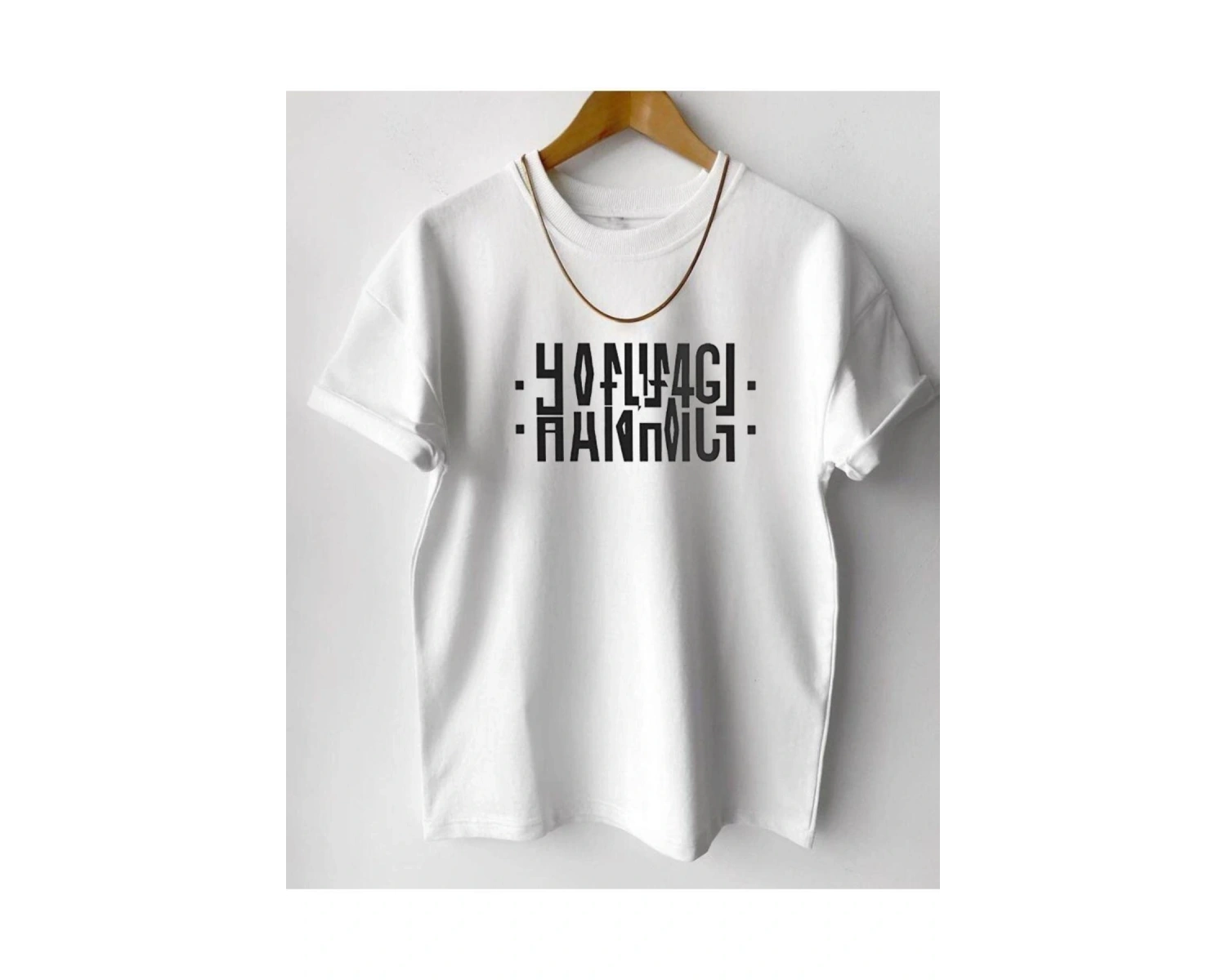 Unisex Beyaz Hanımcı Baskılı Katlamalı Bisiklet Yaka Tişört