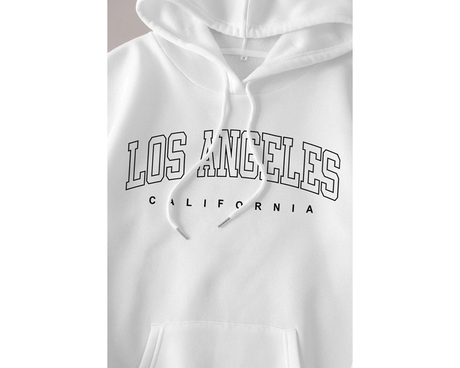 Unisex Beyaz Los Angeles Baskılı Kapüşonlu Oversize Sweatshirt