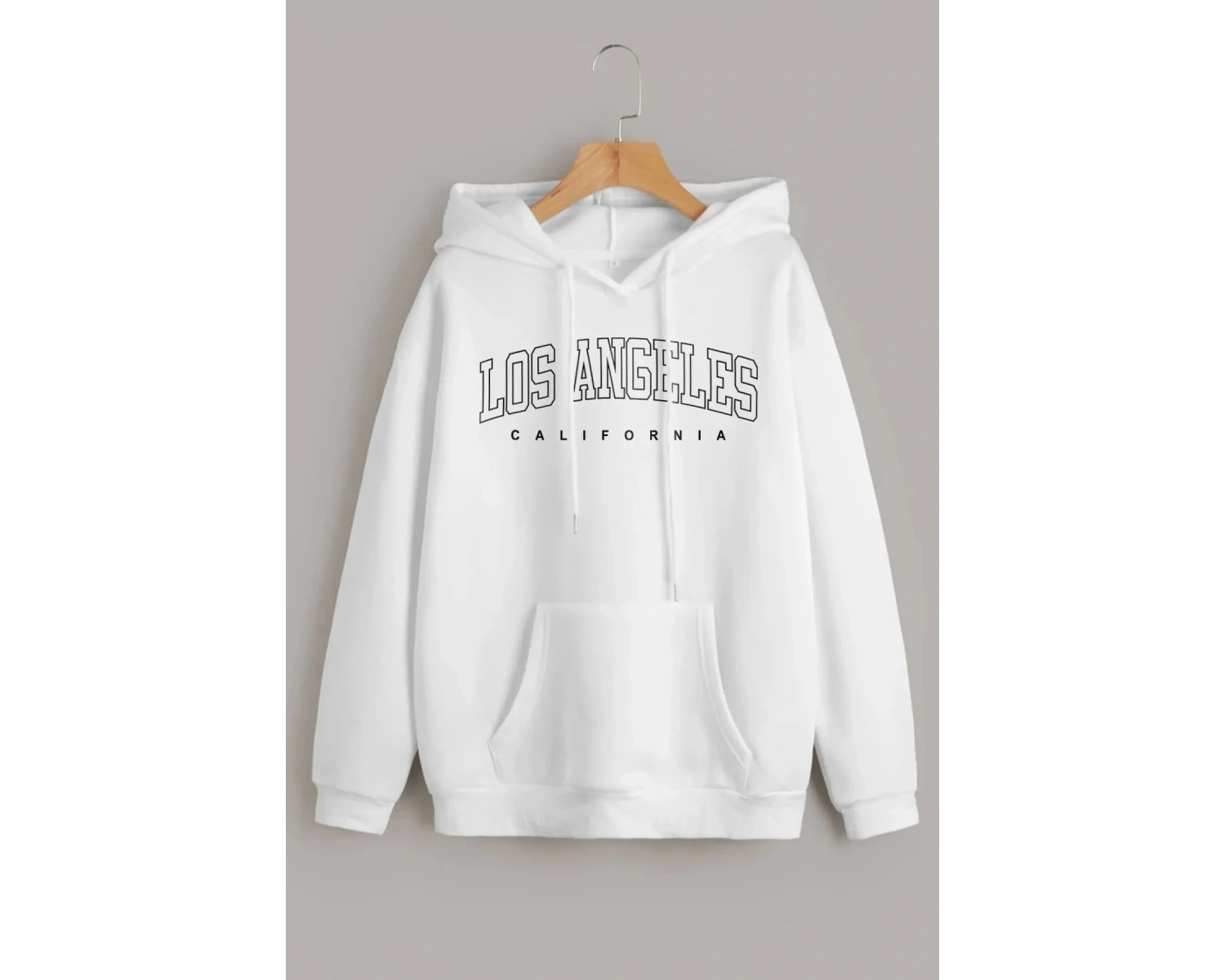 Unisex Beyaz Los Angeles Baskılı Kapüşonlu Oversize Sweatshirt