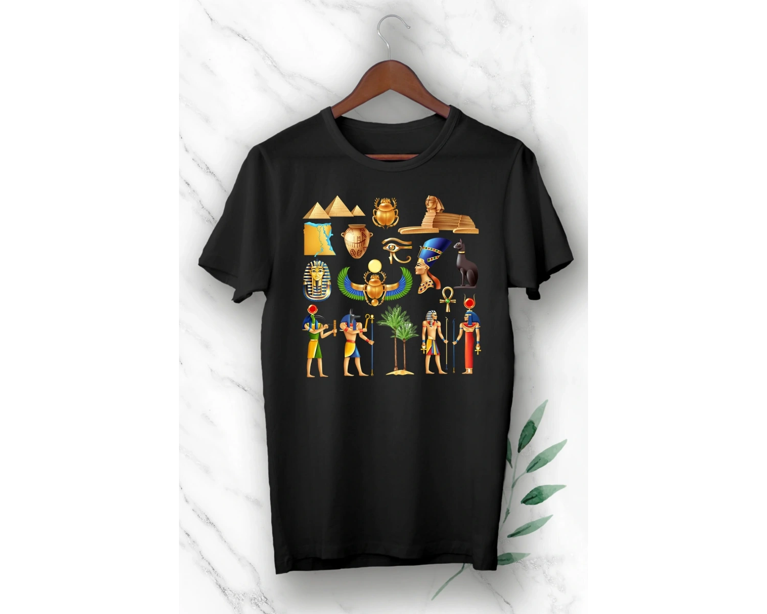 Unısex Beyaz Mitoloji Antik Mısır Baskılı Tişört