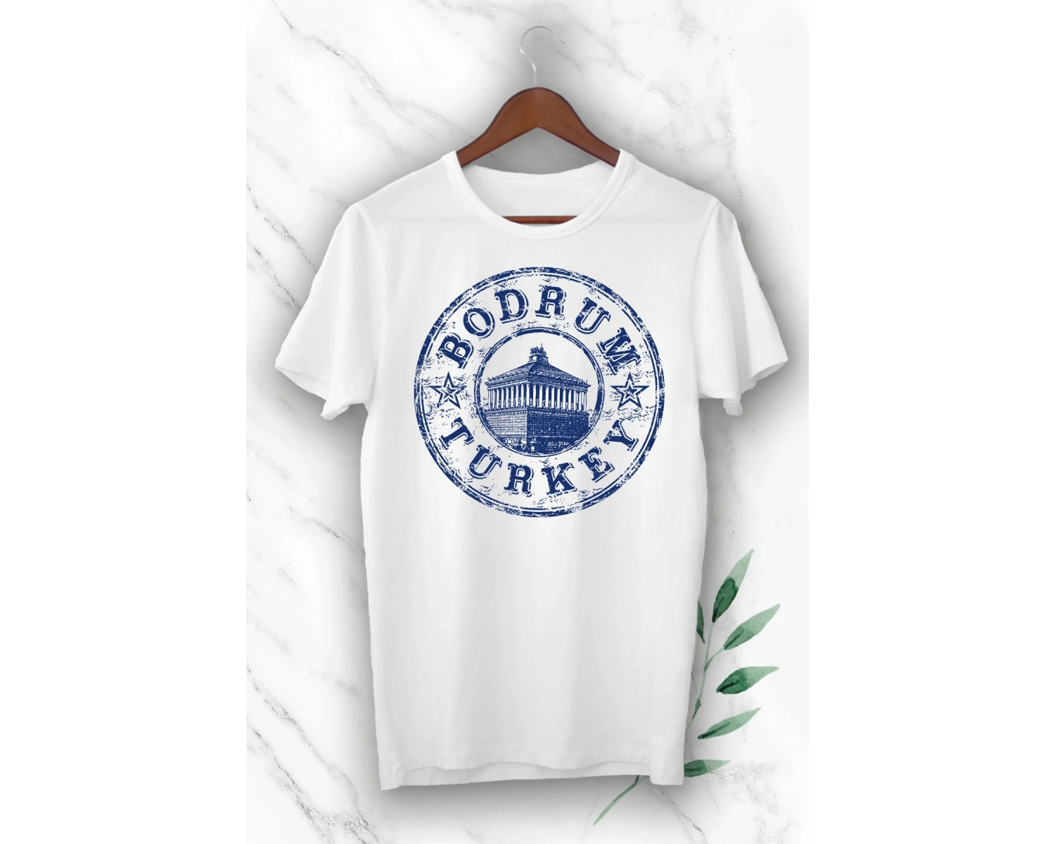 Unısex Beyaz Mitoloji Bodrum Baskılı Tişört