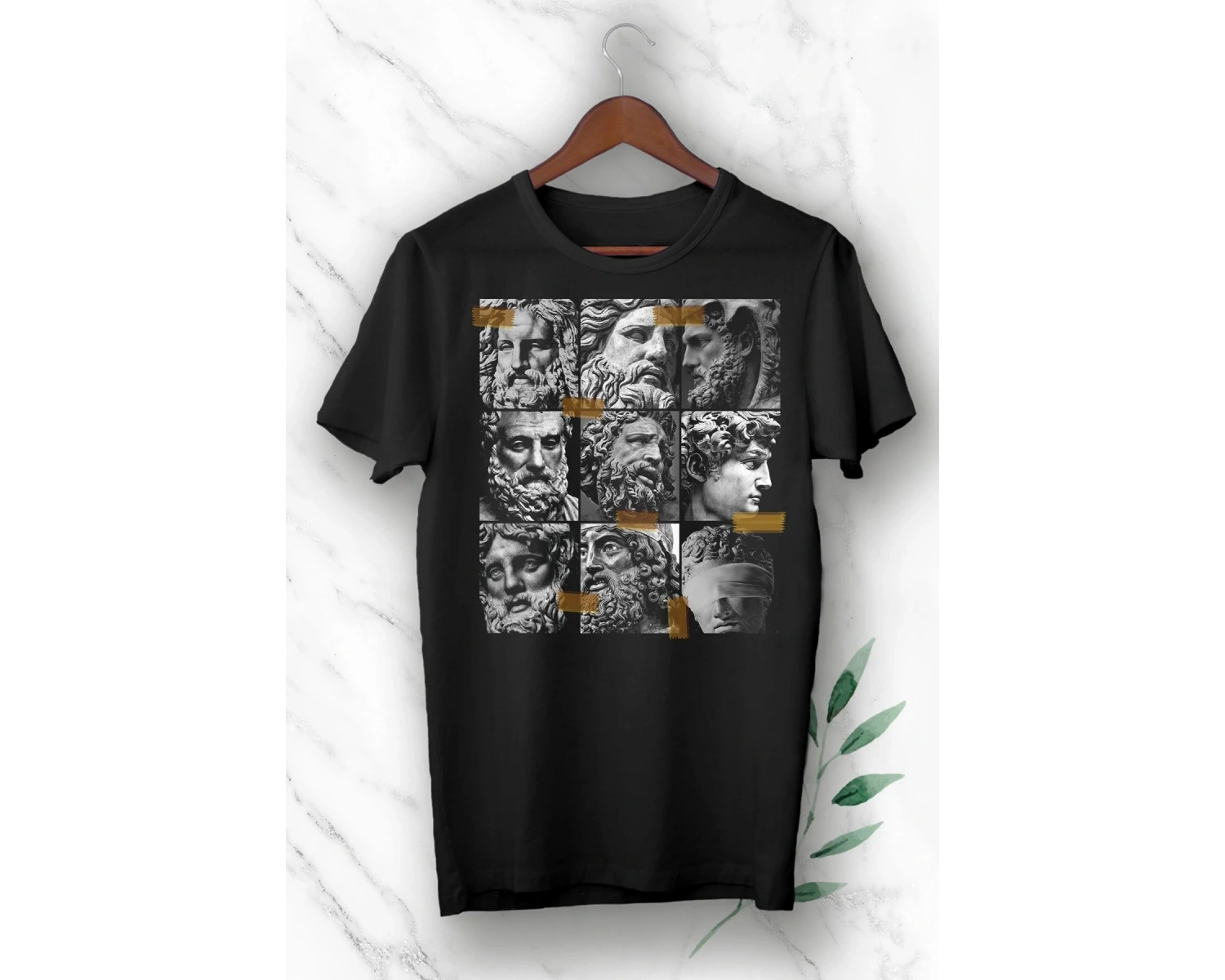 Unısex Beyaz Mitoloji Heykel Baskılı Tişört