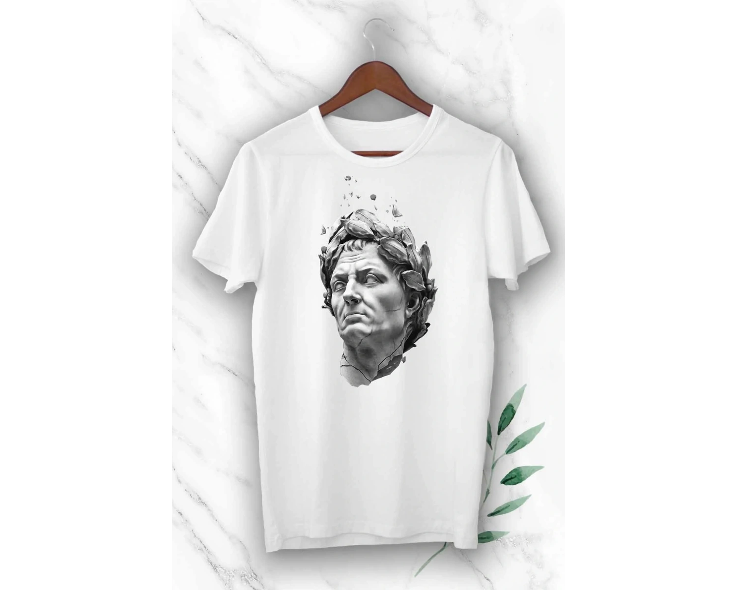 Unısex Beyaz Mitoloji Sezar Heykel Baskılı Tişört