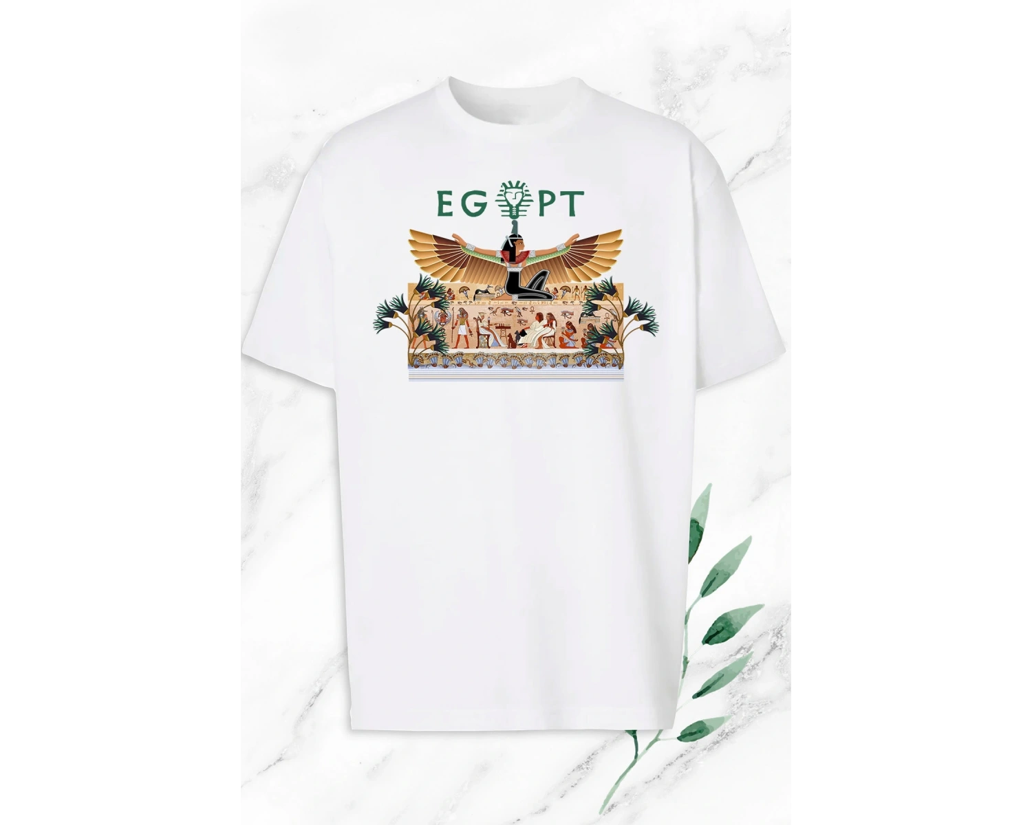 Unisex Beyaz Oversize Antik Mısır Egypt Firavun Baskılı Tişört