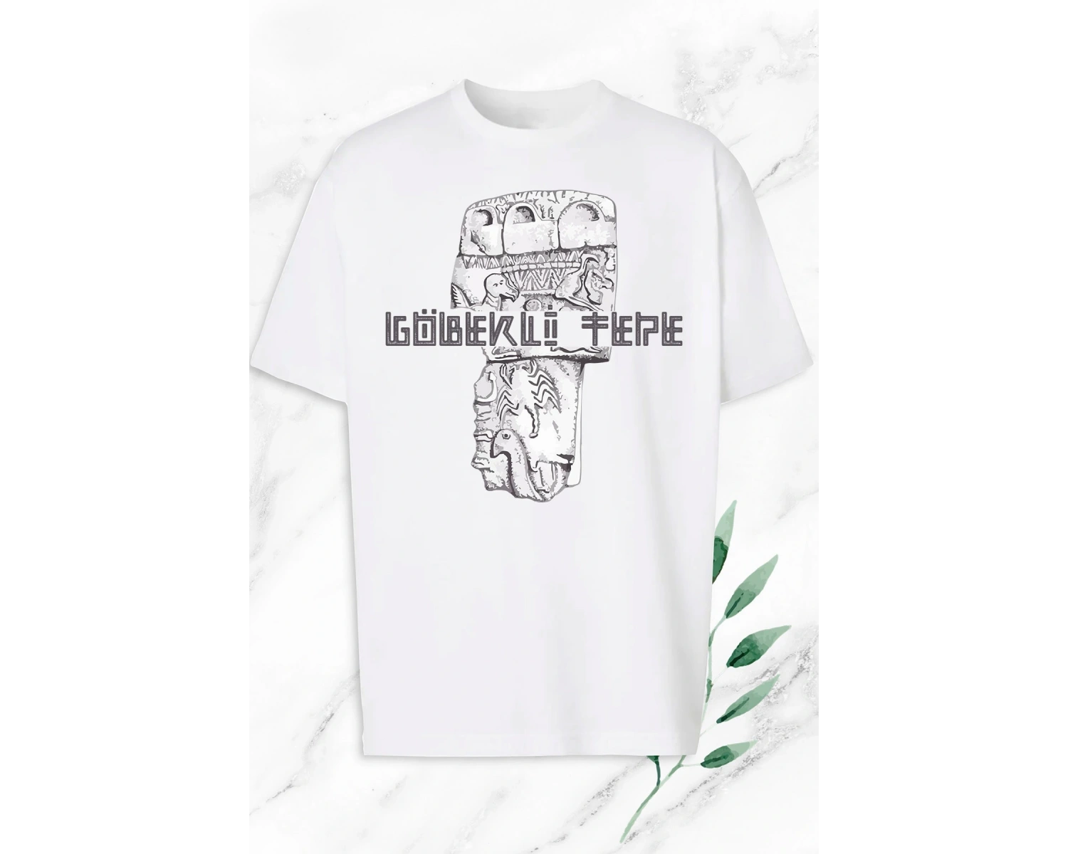 Unisex Beyaz Oversize Mitoloji Göbeklitepe Baskılı Tişört