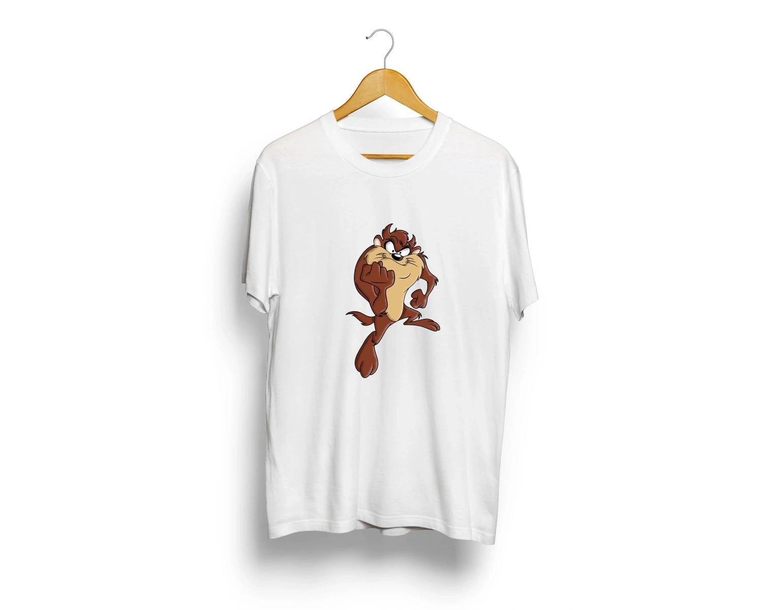 Unisex Beyaz Oversize Tazmanya Canavarı Baskılı T-shirt