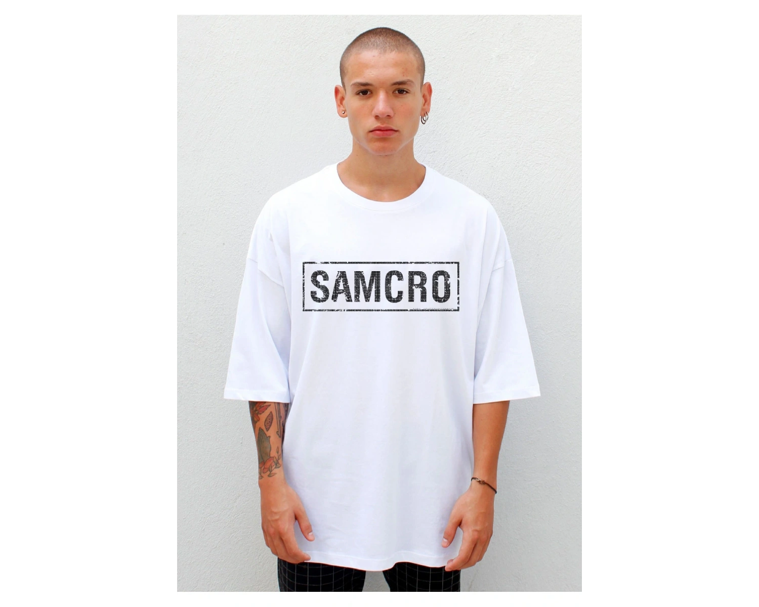 Unisex Beyaz Sons Of Anarchy Samcro Oversize Tişört