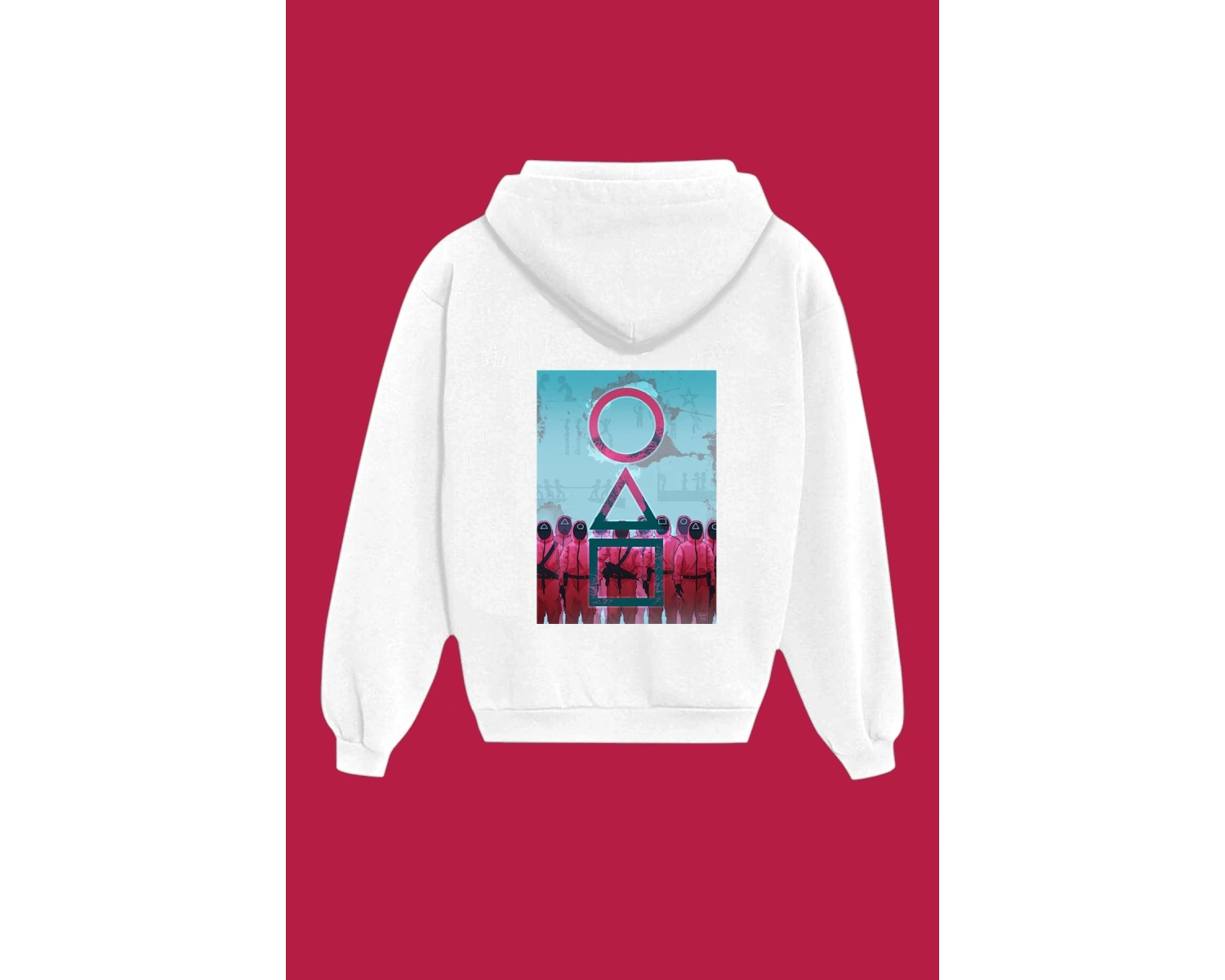 Unisex Beyaz Squid Game Sırt Baskılı Sweatshirt