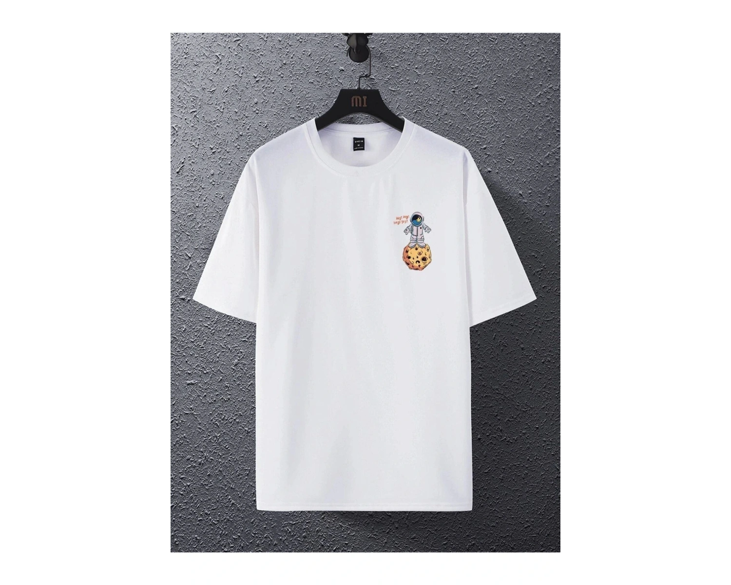 Unisex Beyaz The Galaxy Gezegen Baskılı Oversize Bisiklet Yaka Tshirt