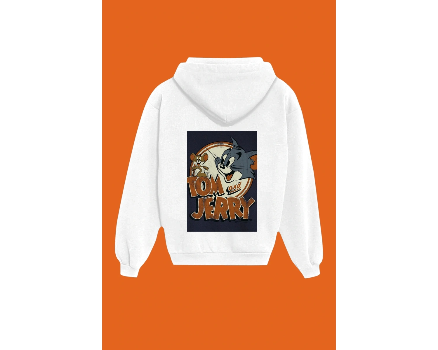 Unisex Beyaz Tom And Jerry Sırt Baskılı Sweatshirt