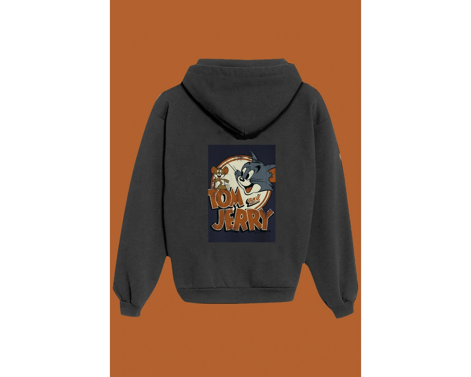 Unisex Beyaz Tom And Jerry Sırt Baskılı Sweatshirt