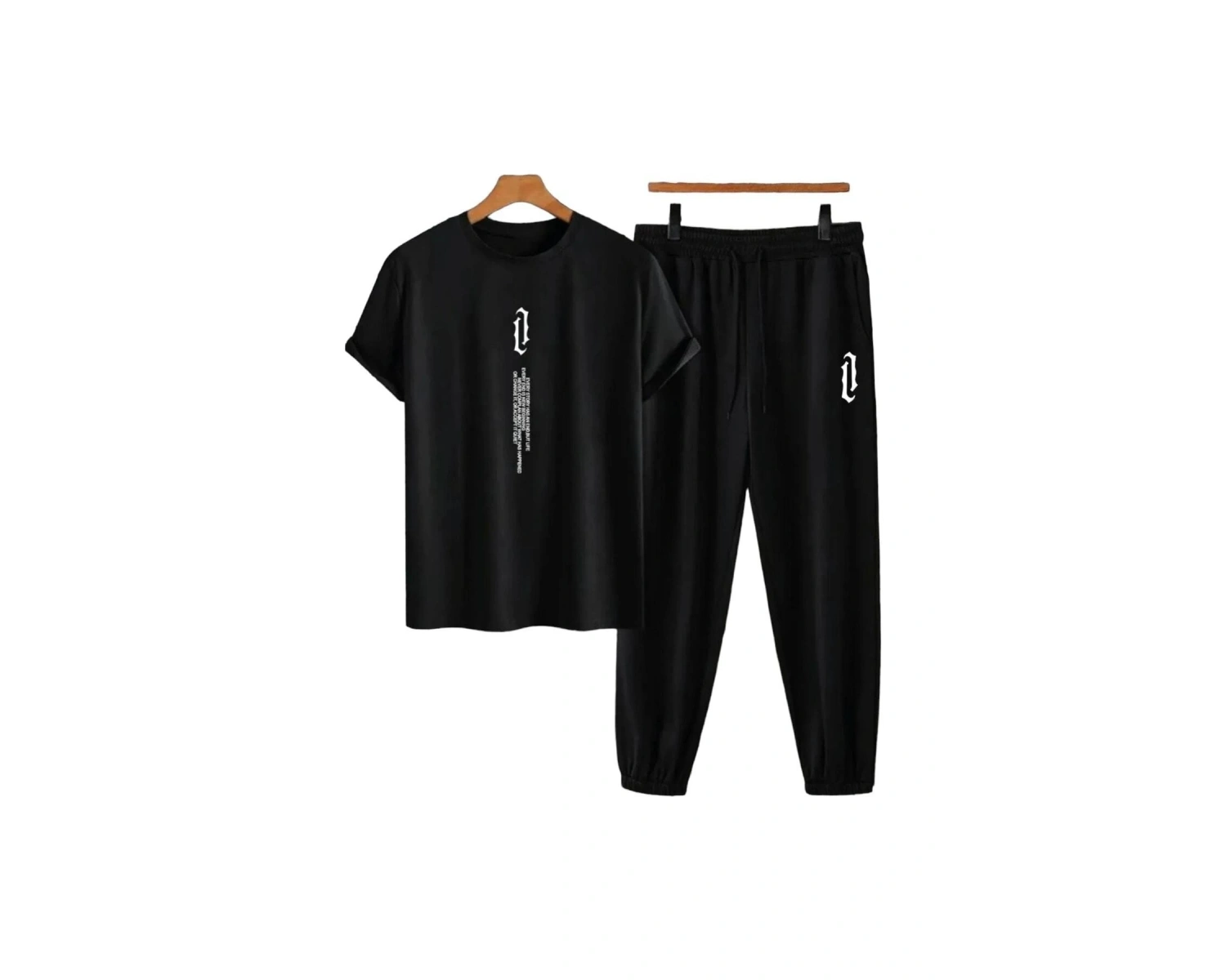 Unisex Bisiklet Yaka Slogan Baskılı Siyah Tişört Ve Siyah Eşofman Altı 2li Set A