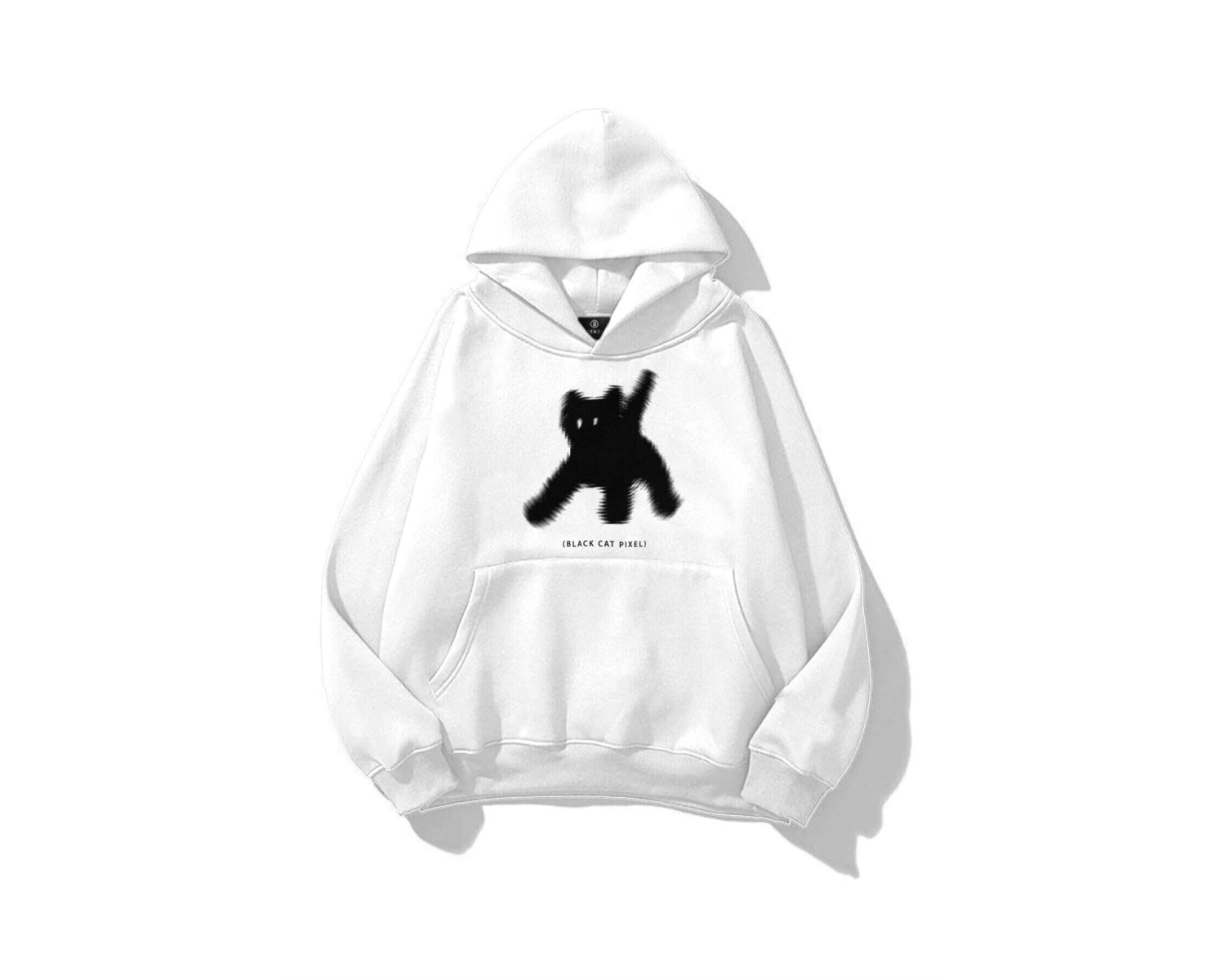 Unisex Black Cat Pixel Sweatshirt Beyaz