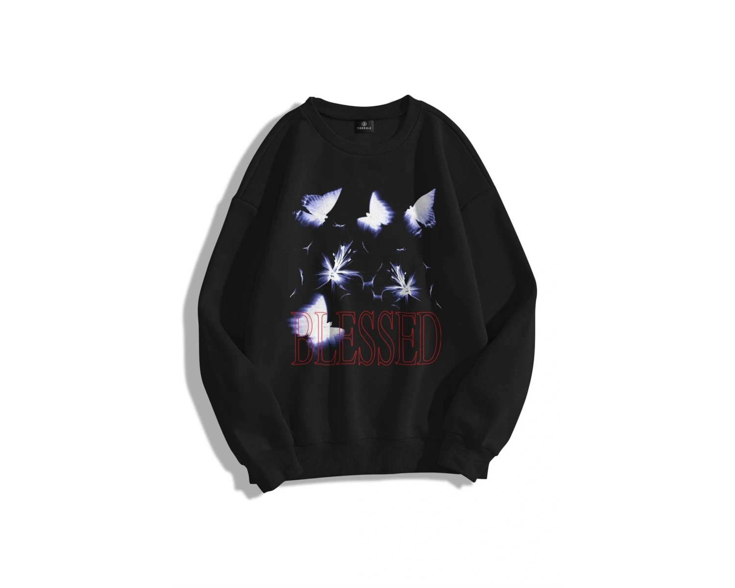 Unisex Blessed Bisiklet Yaka Sweatshirt Siyah