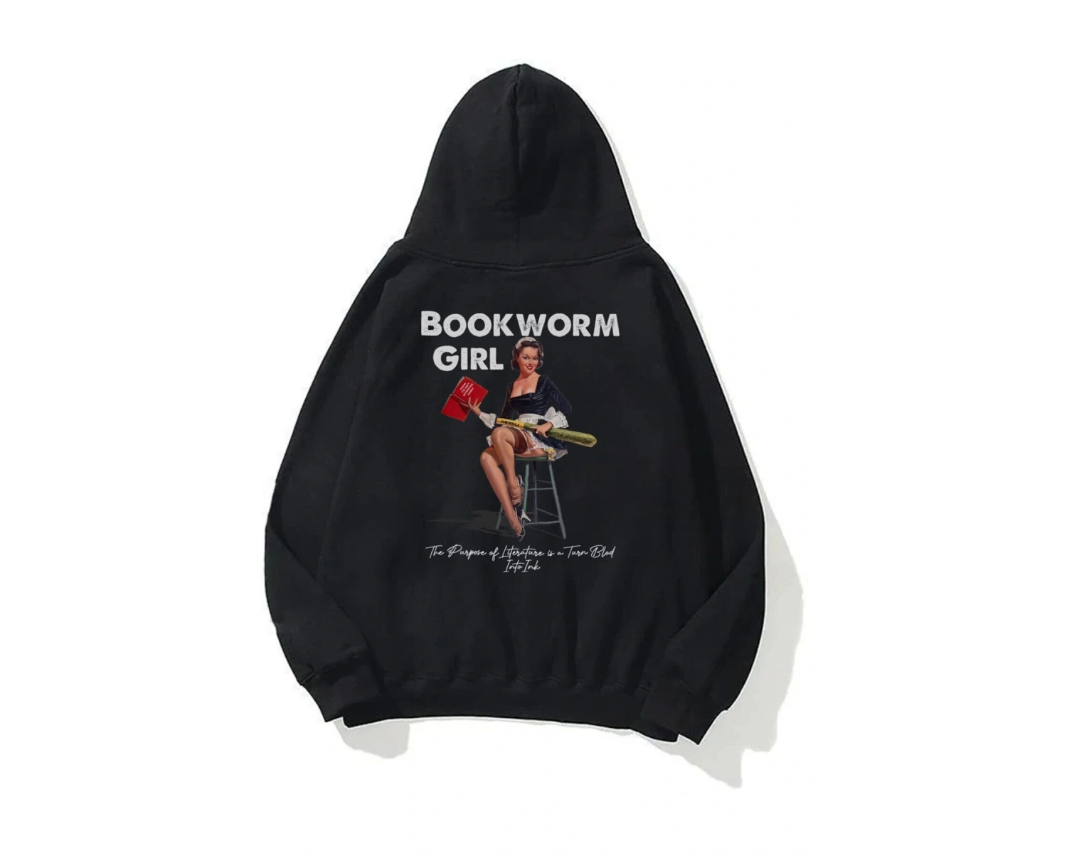 Unisex Bookworm Girl Sweatshirt Hoodie Siyah