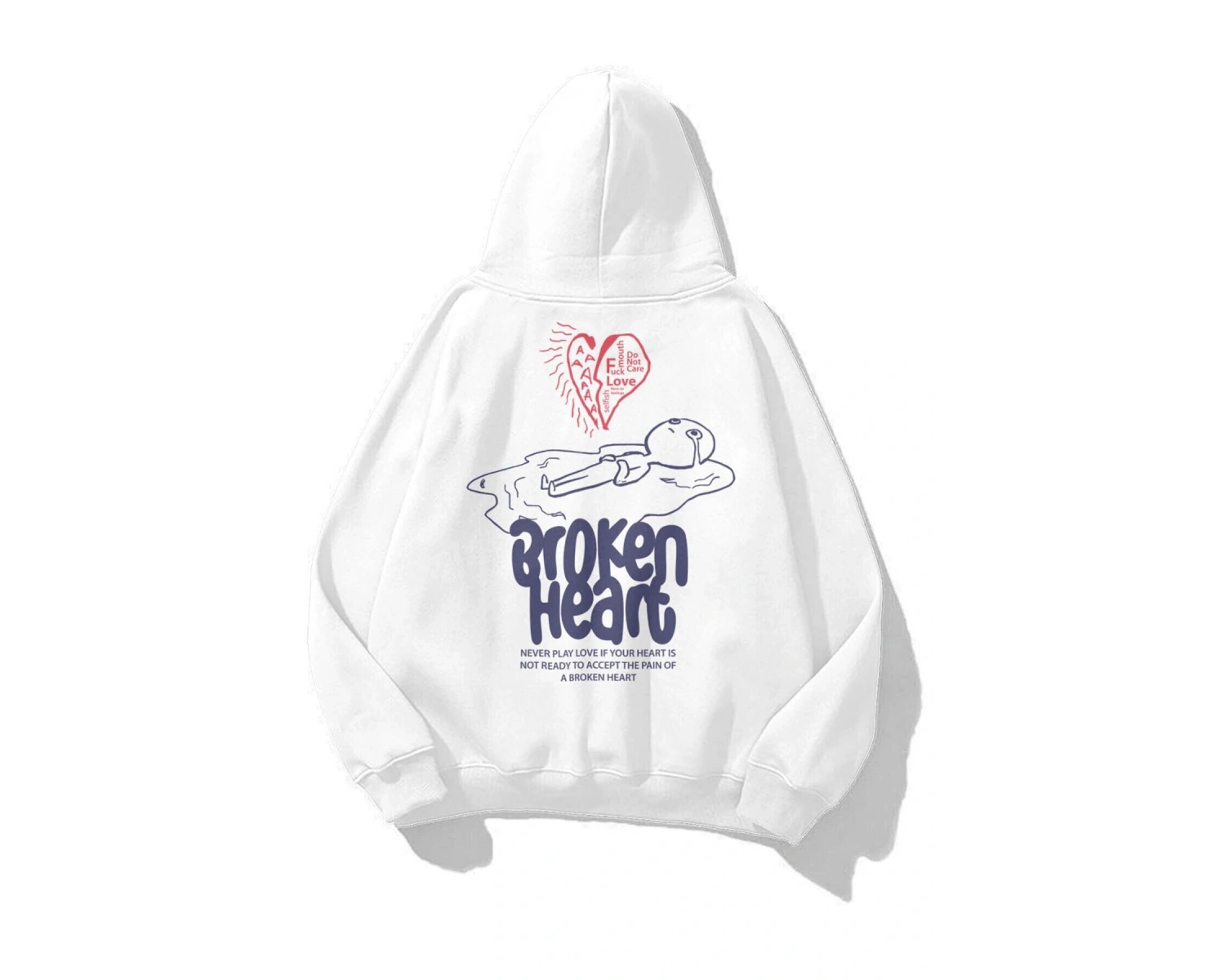Unisex Broken Heart Sweatshirt Hoodie Beyaz