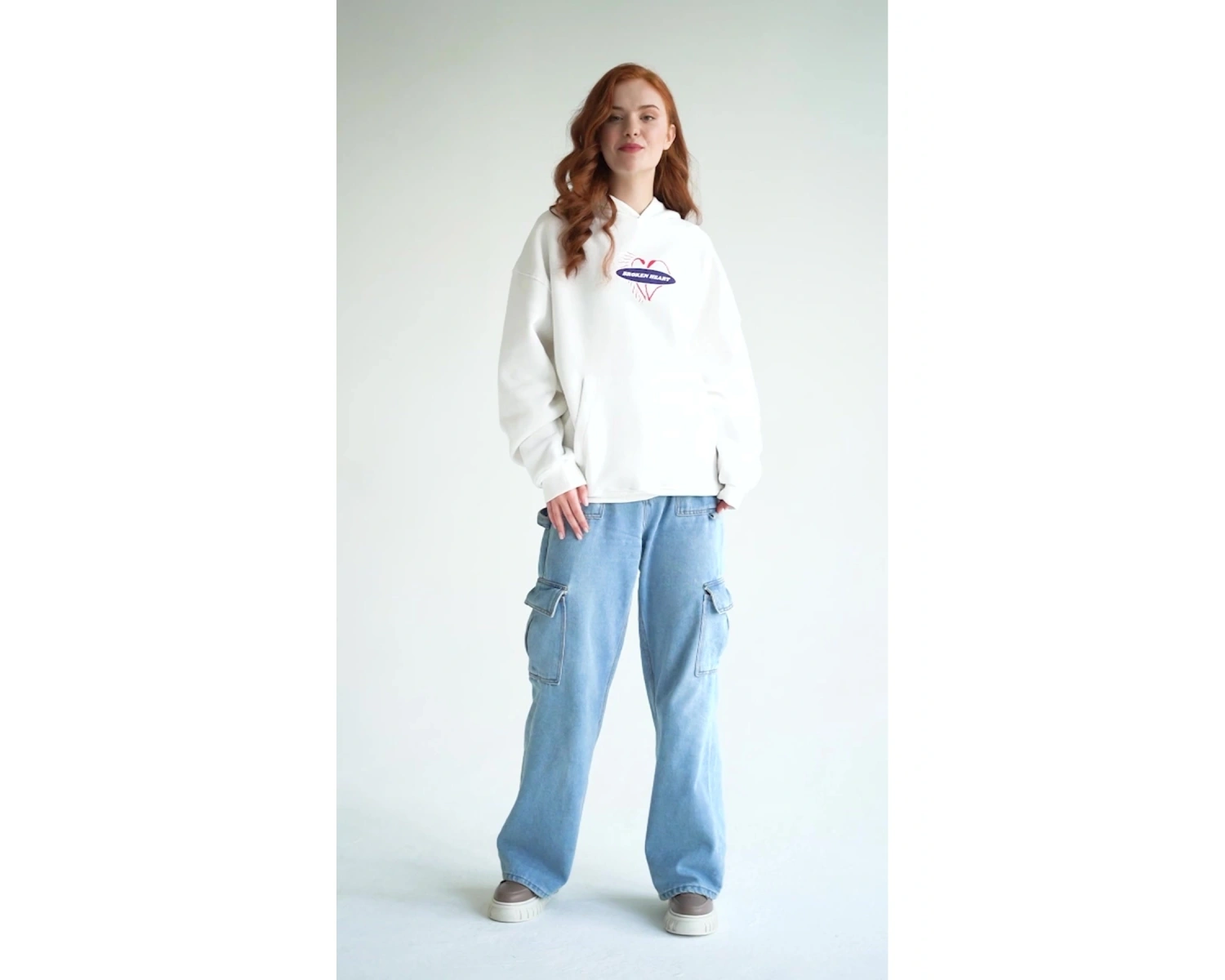 Unisex Broken Heart Sweatshirt Hoodie Beyaz