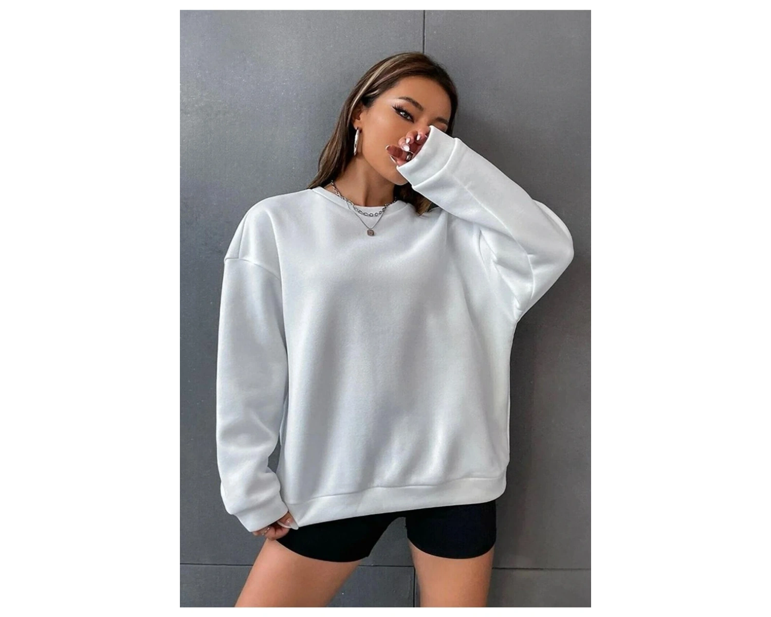 Unisex Brooklyn Baskılı Bisiklet Yaka Sweatshirt Beyaz