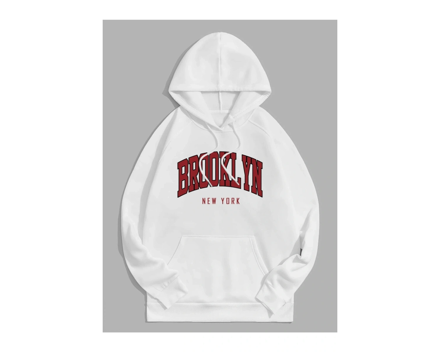 Unisex Brooklyn Baskılı Kapüşonlu Sweatshirt Beyaz
