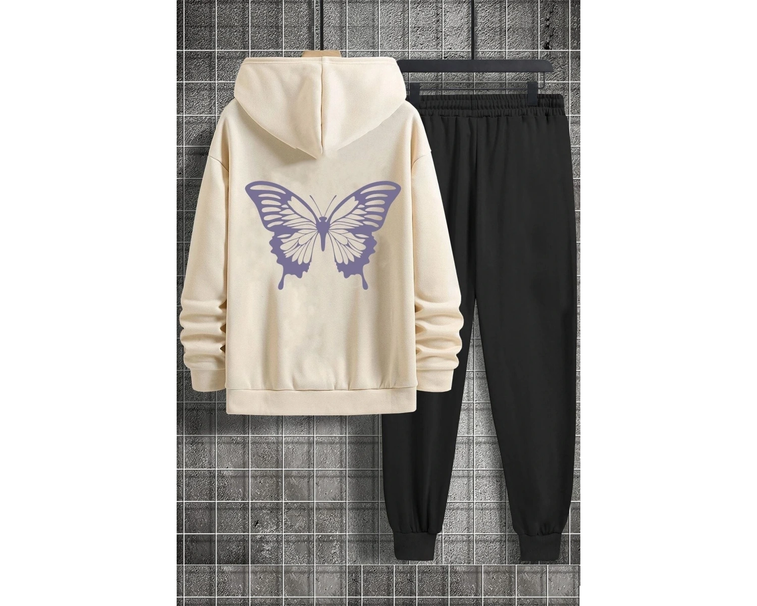 Unisex Butterfly Baskılı Eşofman Takımı Kp-grı-eflatun-esh-grı