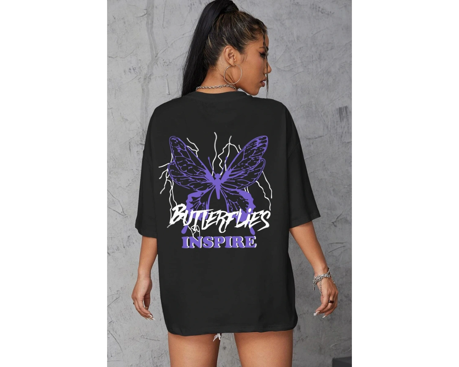 Unisex Butterfly & Letter Graphic Tasarım T-shirt