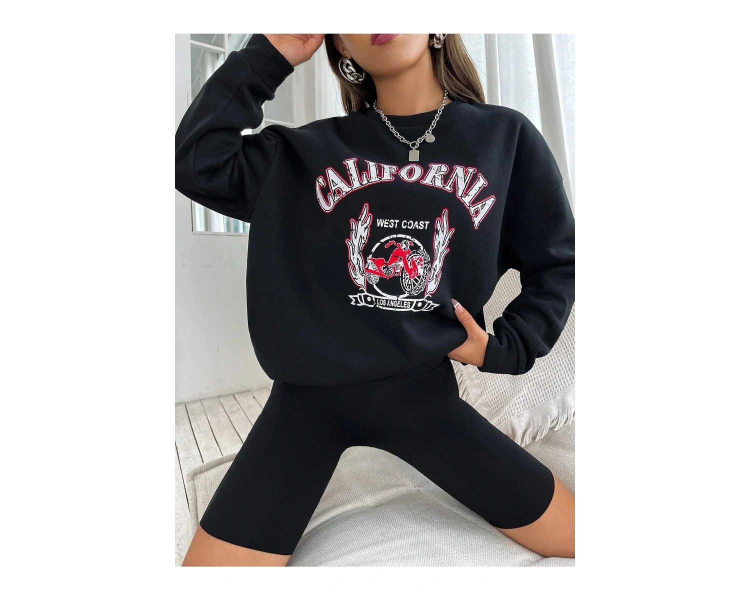 Unisex Calıfornia Baskılı Kapüşonlu Sweatshirt Beyaz