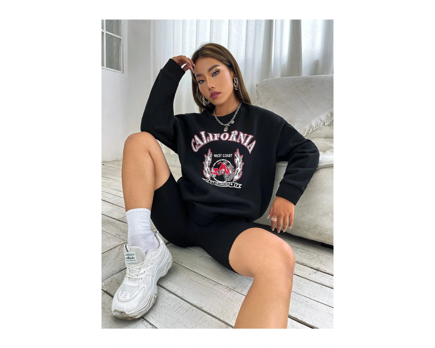 Unisex Calıfornia Baskılı Kapüşonlu Sweatshirt Beyaz