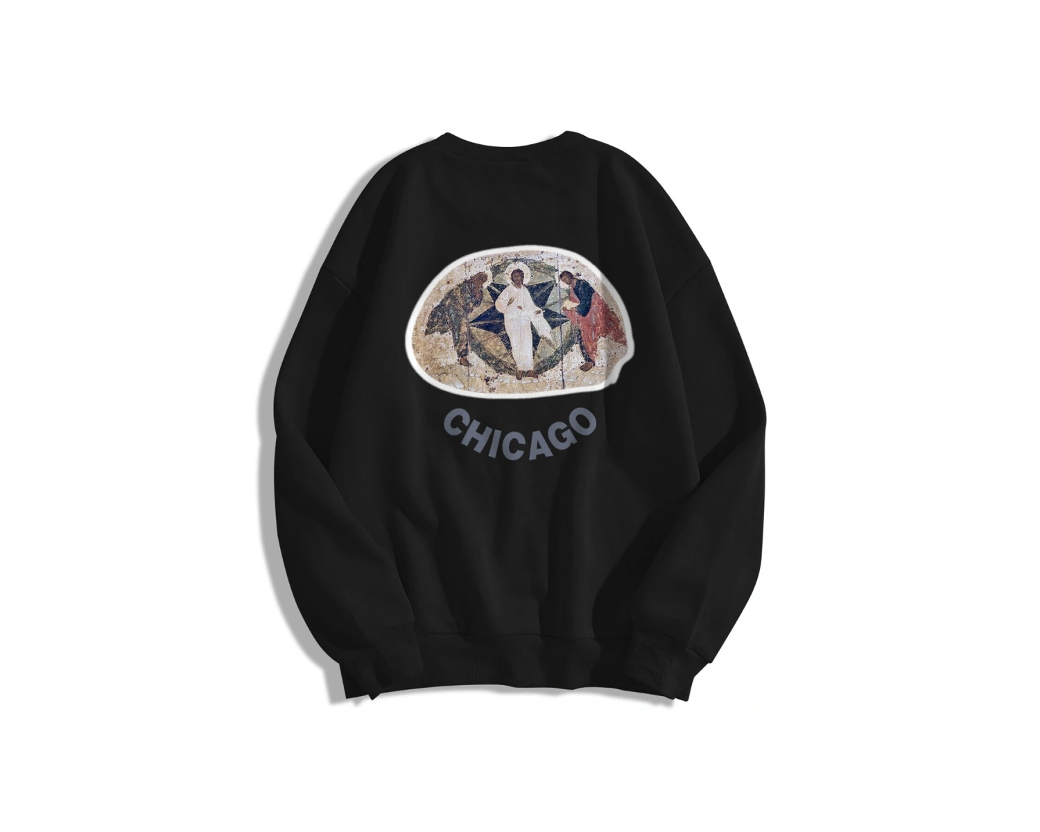 Unisex Chicago Jesus Is King Bisiklet Yaka Sweatshirt Siyah