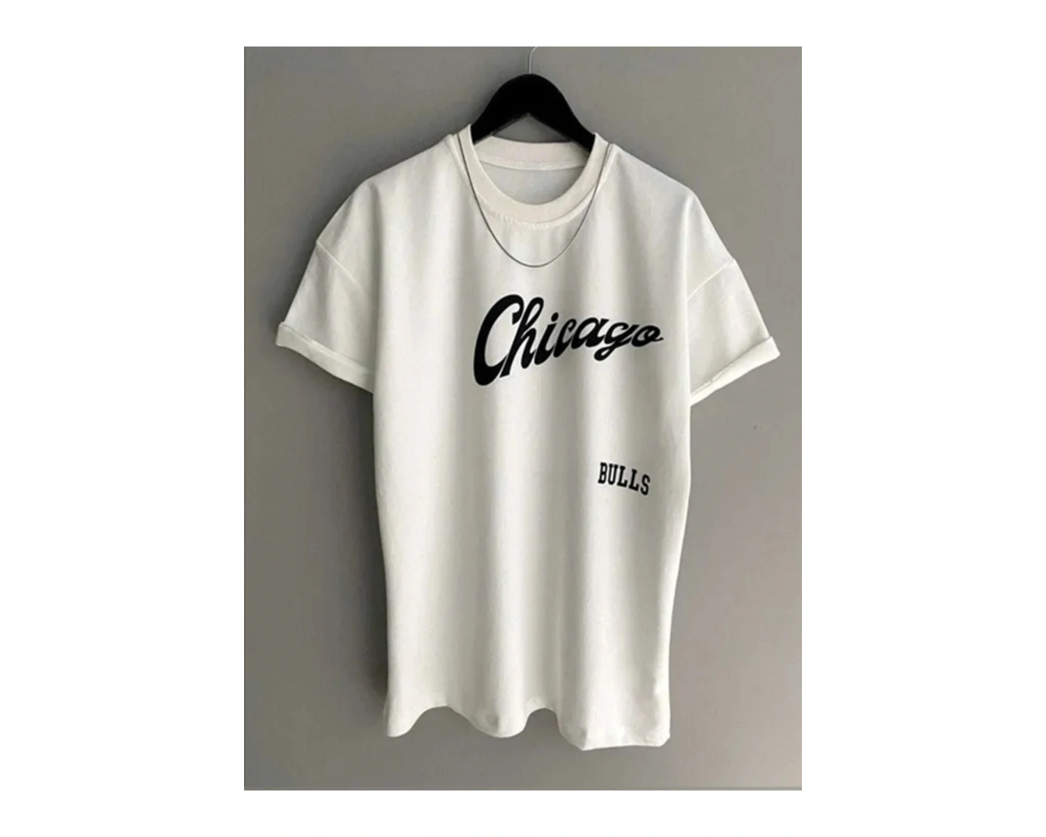 Unisex Chicago Özel Baskılı Oversize Penye T-shirt
