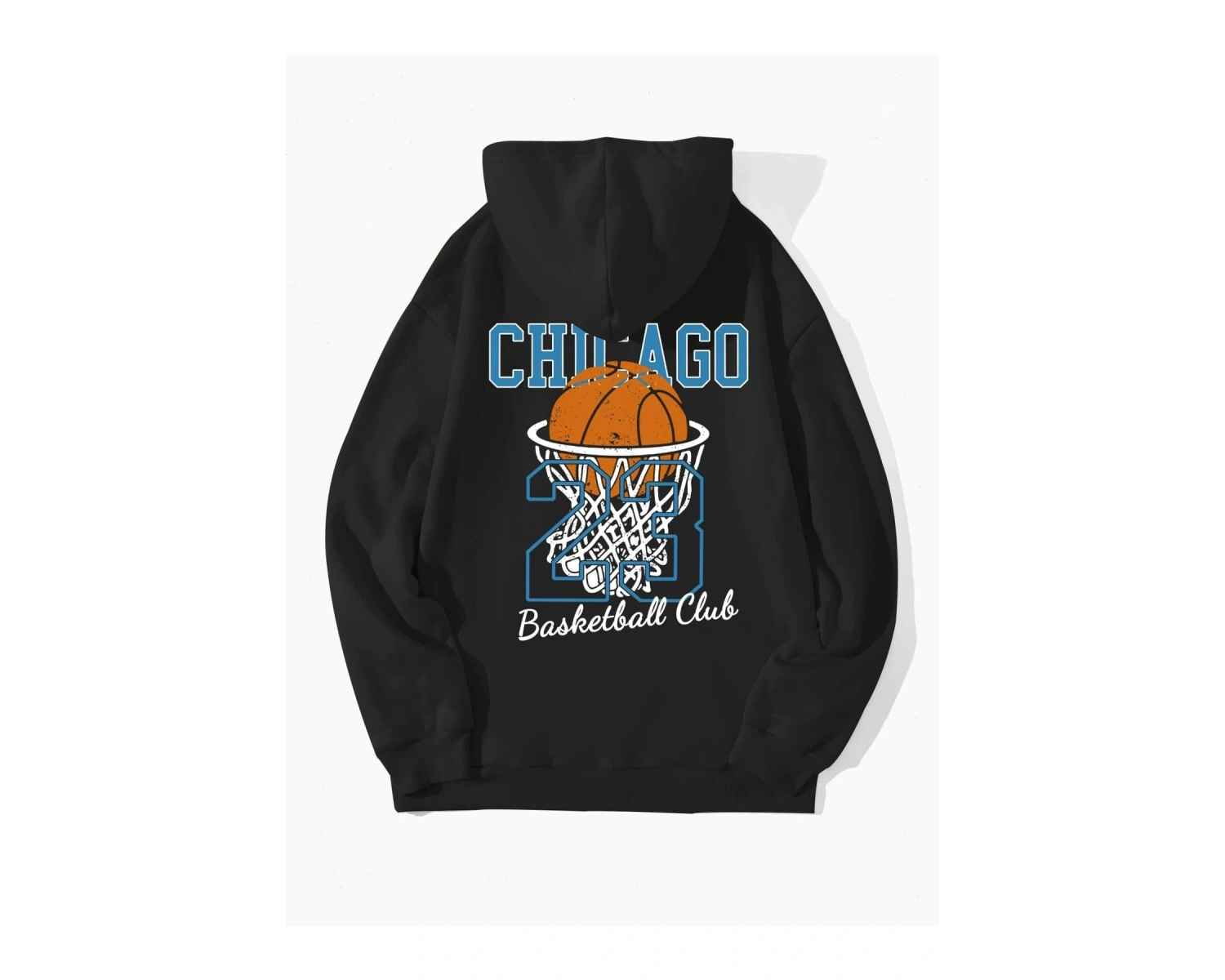 Unisex Chicago76 Baskılı Oversize Kapüşonlu Sweatshirt Siyah