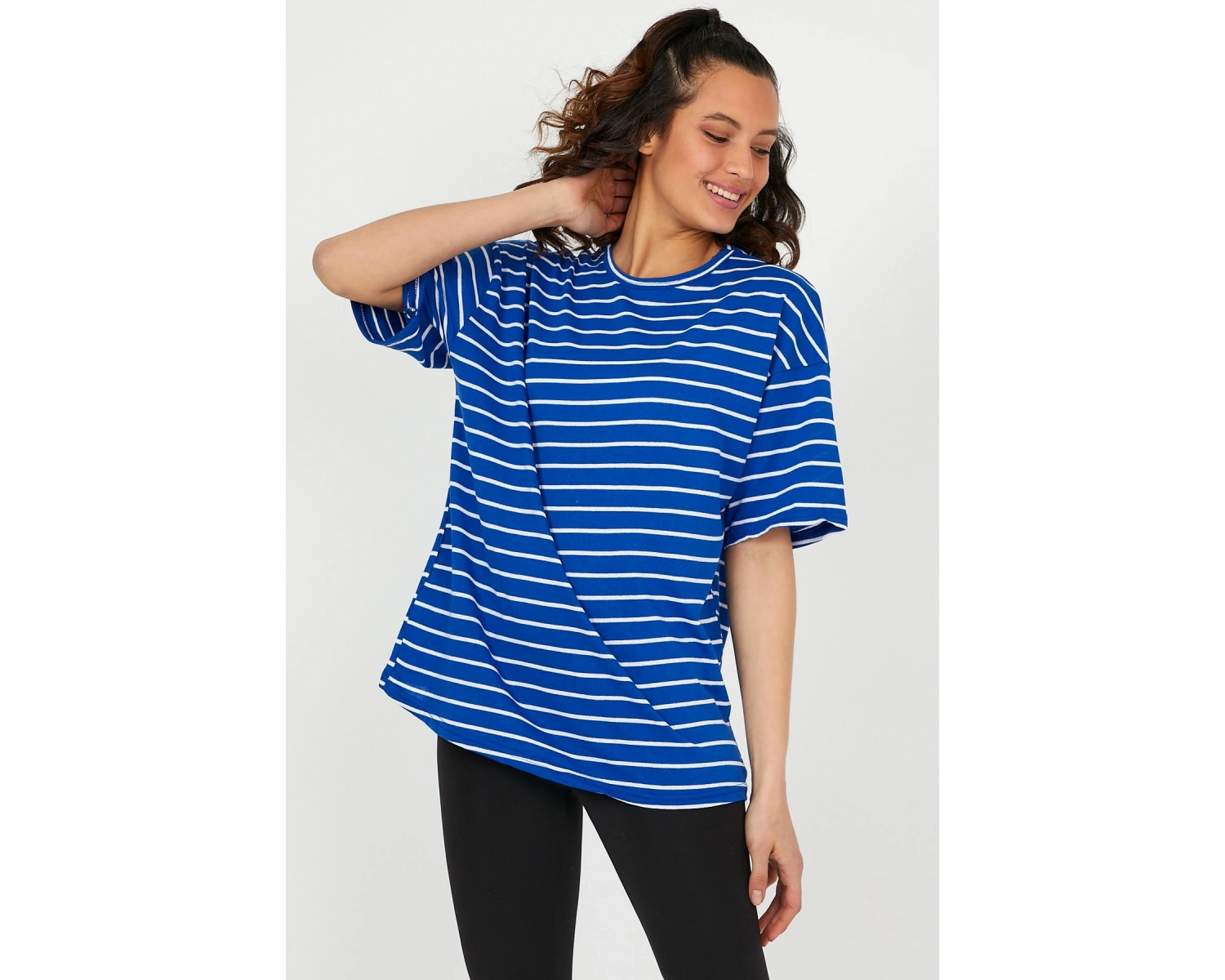 Unisex Çizgili Oversize Beyaz Siyah Tshirt Oversize