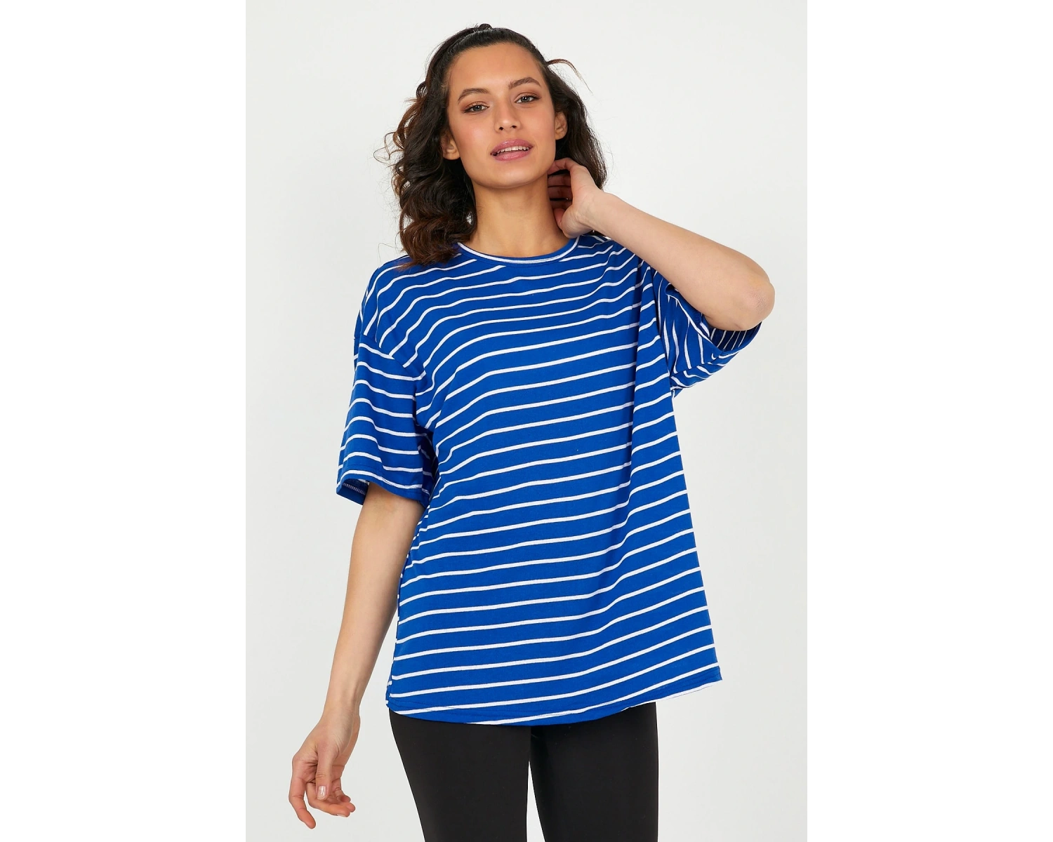 Unisex Çizgili Oversize Beyaz Siyah Tshirt Oversize