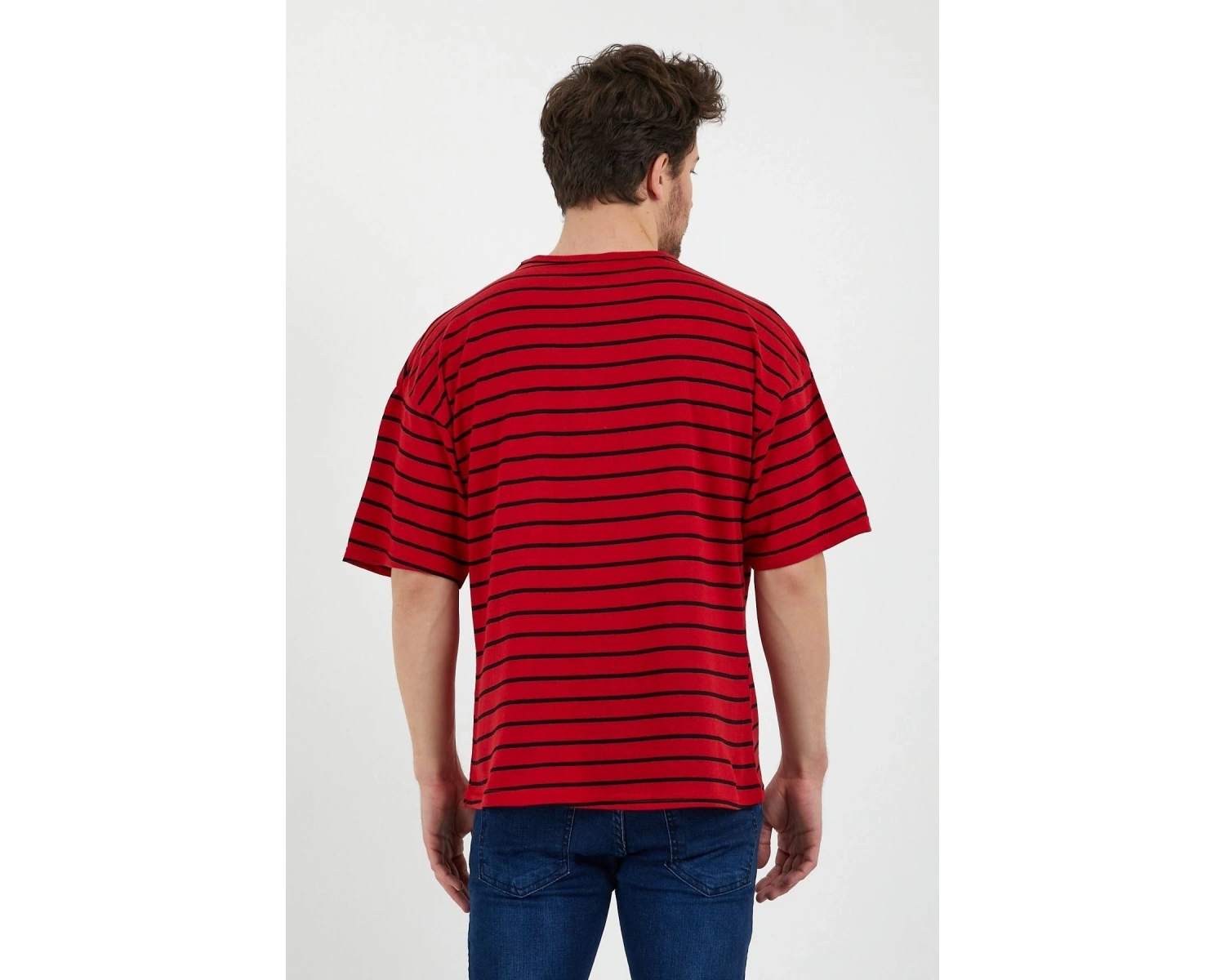 Unisex Çizgili Oversize Beyaz Siyah Tshirt Oversize