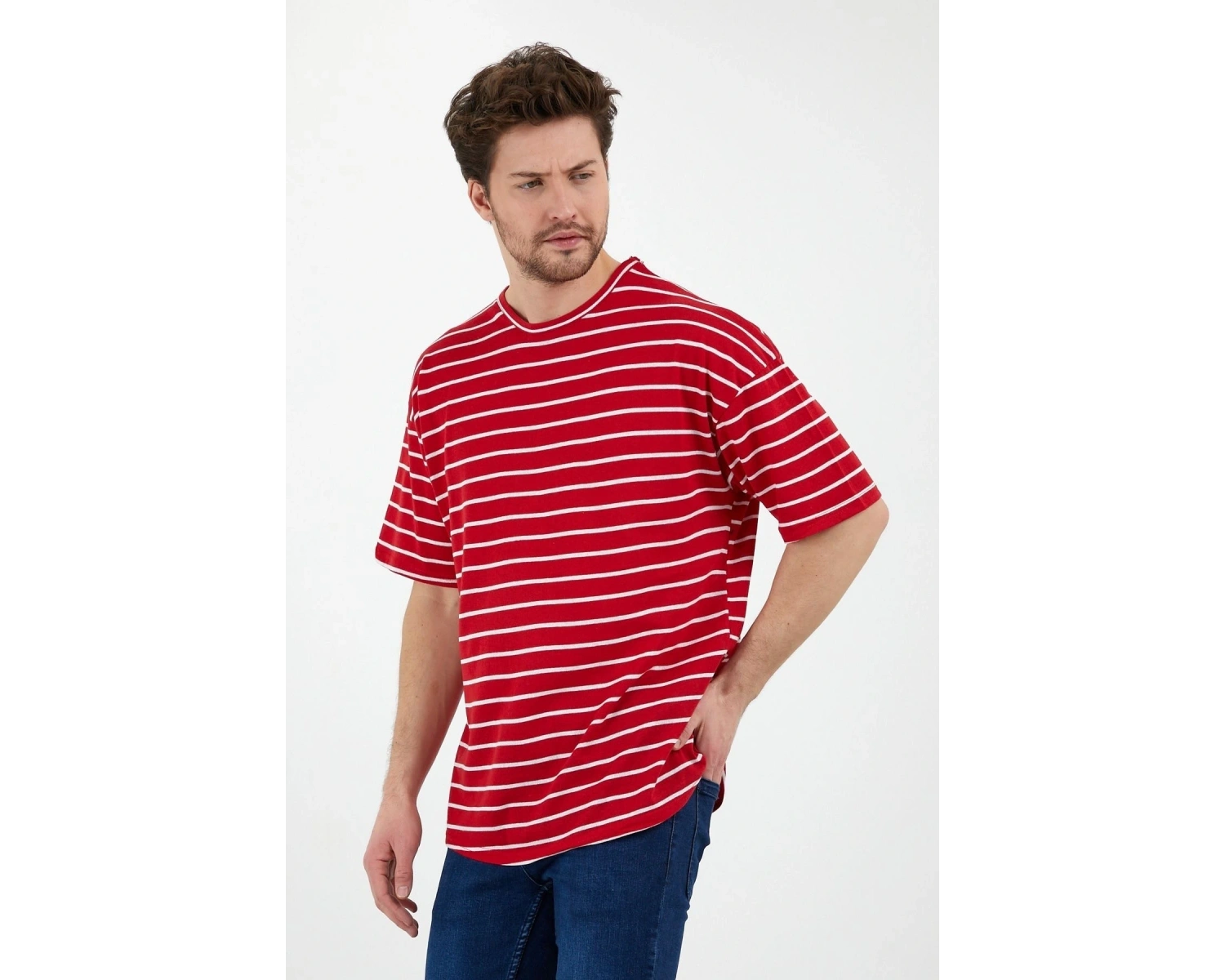 Unisex Çizgili Oversize Beyaz Siyah Tshirt Oversize