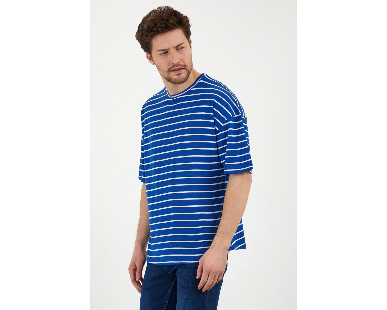 Unisex Çizgili Oversize Beyaz Siyah Tshirt Oversize