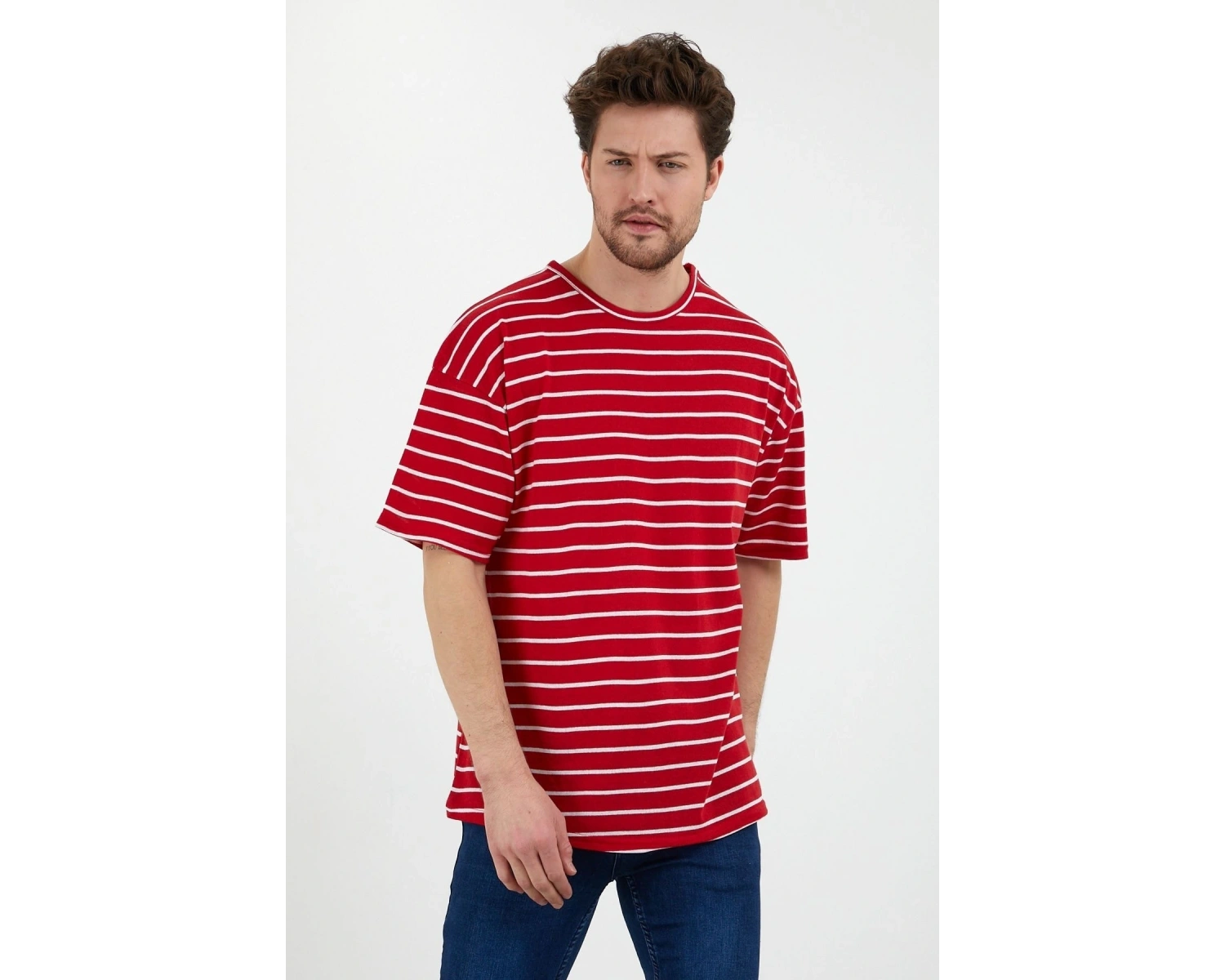 Unisex Çizgili Oversize Beyaz Siyah Tshirt Oversize