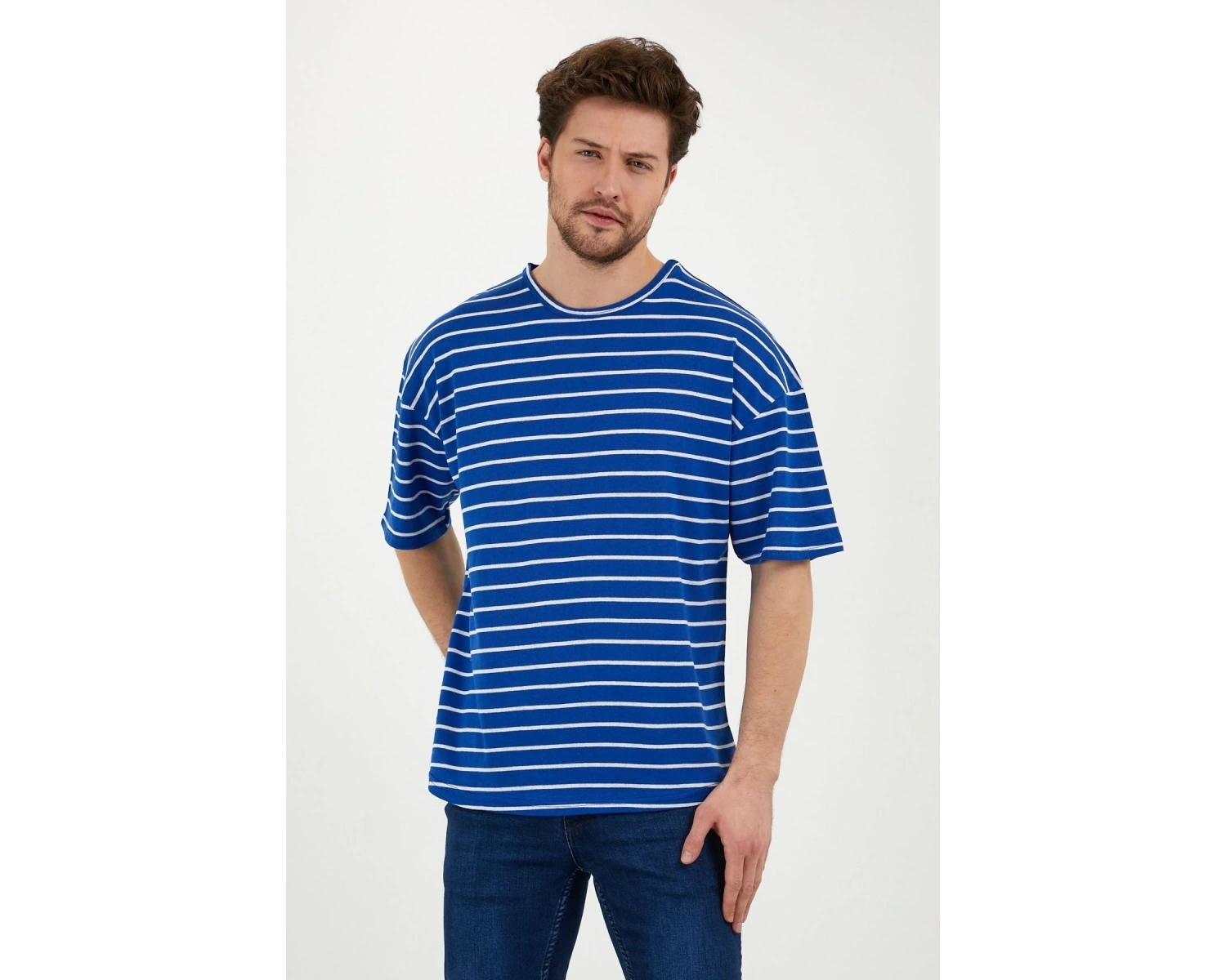 Unisex Çizgili Oversize Beyaz Siyah Tshirt Oversize