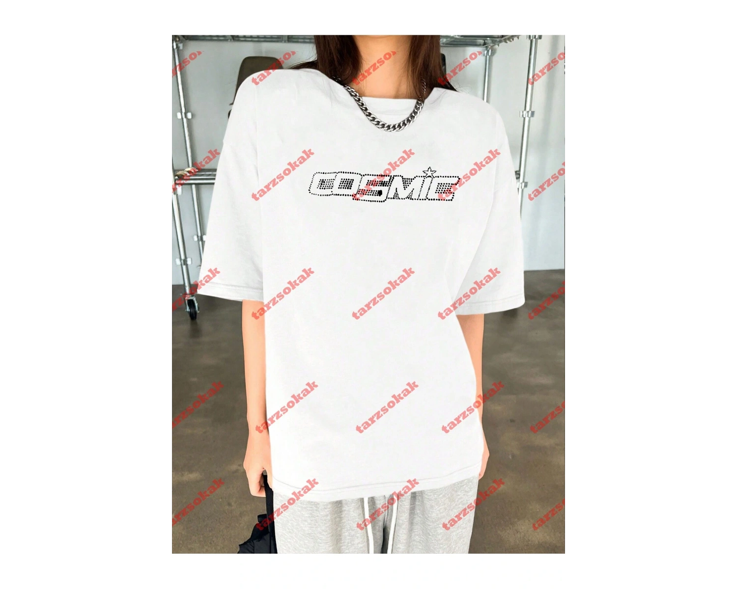 Unisex Cosmic Baskılı Tshirt Beyaz