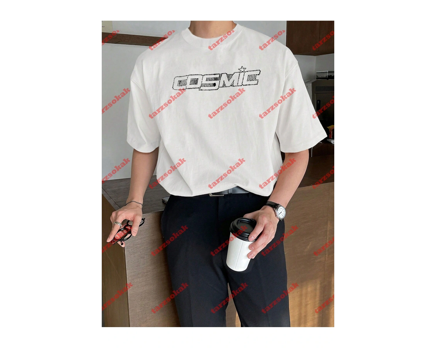 Unisex Cosmic Baskılı Tshirt Beyaz