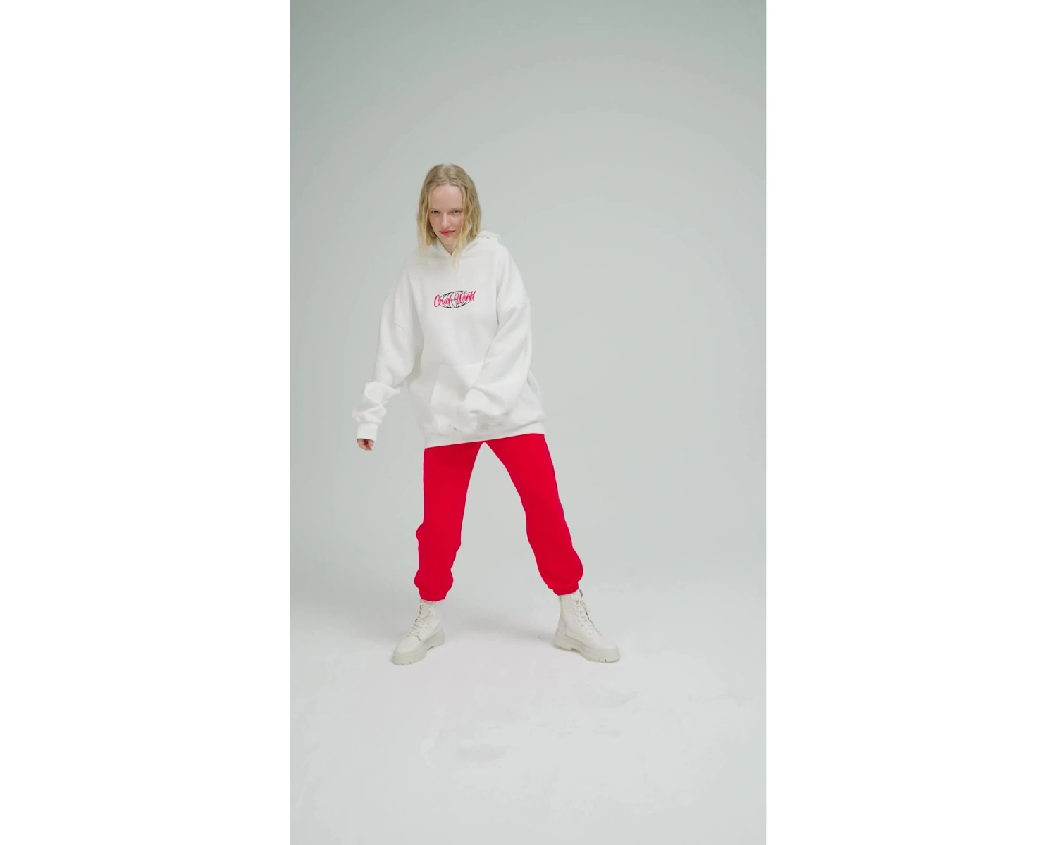 Unisex Cruel World Sweatshirt Hoodie Beyaz