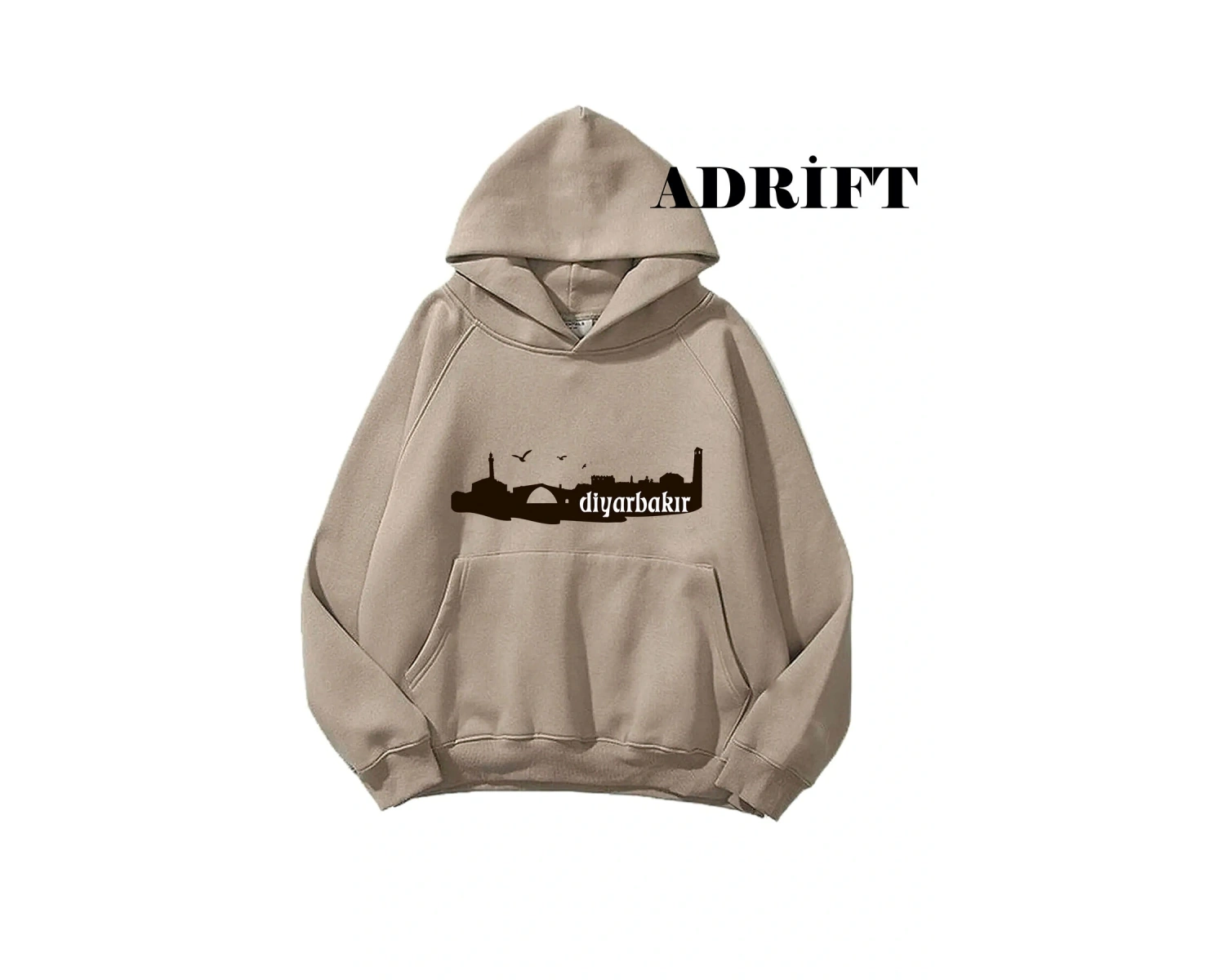 Unisex Diyarbakır Sweatshirt Hoodie Kapşonlu Bej