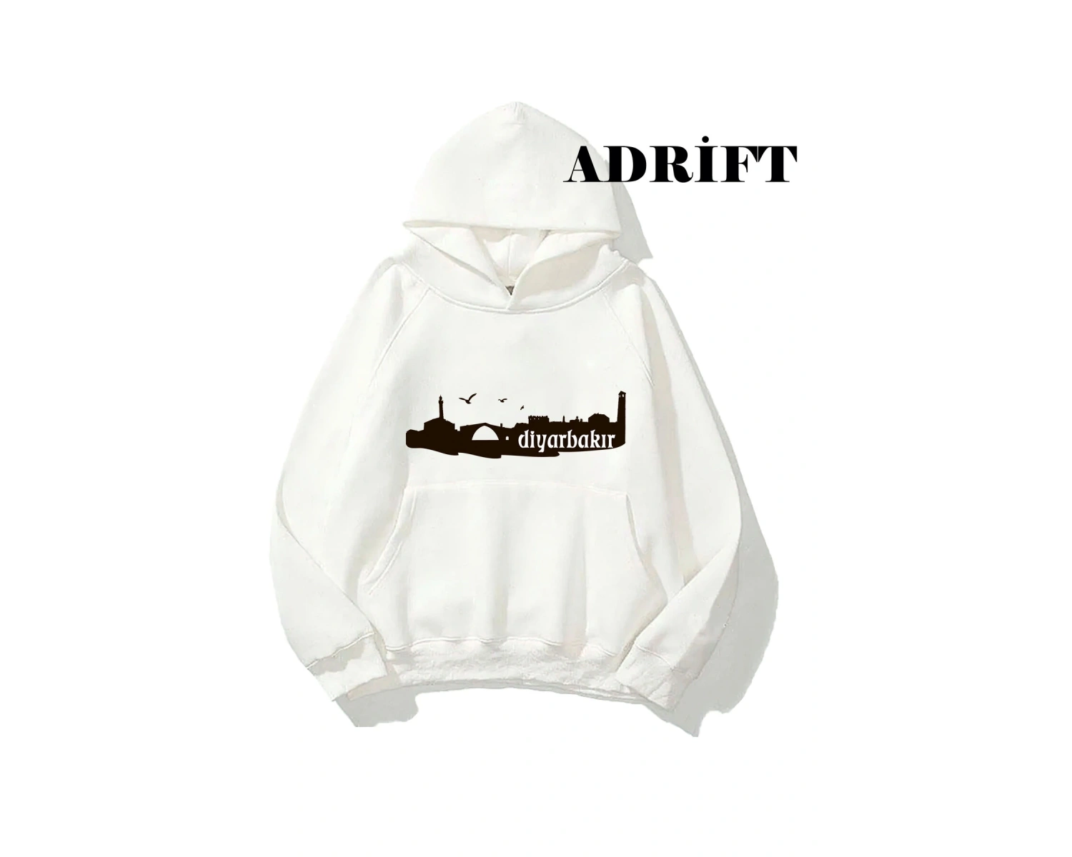 Unisex Diyarbakır Sweatshirt Hoodie Kapşonlu Beyaz