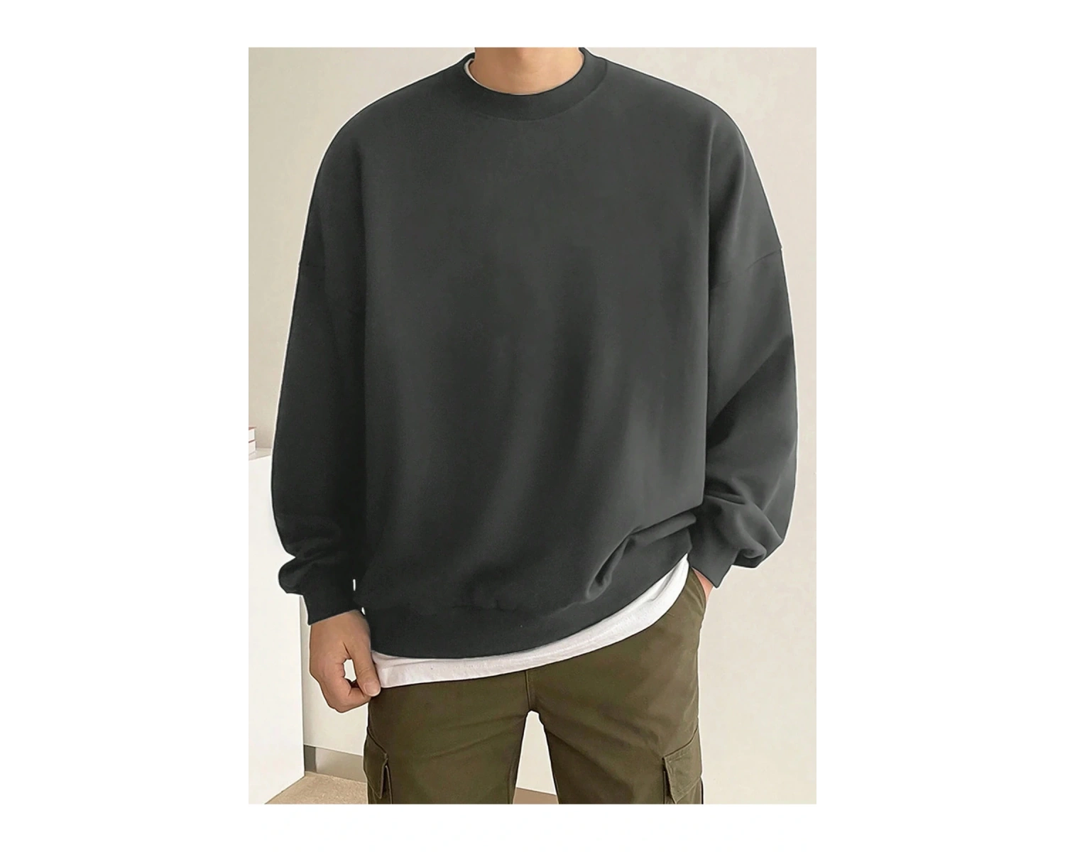 Unisex Düz Siyah 0 Yaka Kapşonsuz Baskısız Oversize Sweatshirt