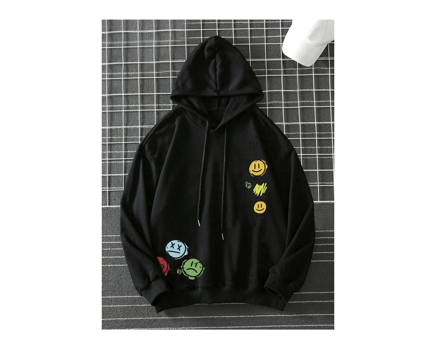 Unisex Emoji Özel Baskılı Kapüşonlu Oversize Sweatshirt Siyah