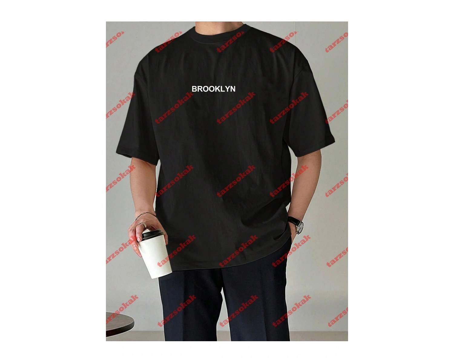 Unisex Erkek/Kadın BROOKLYN Renkli Özel Baskılı Oversize Pamuklu Bisiklet Yaka T-Shirt Tişört Beyaz