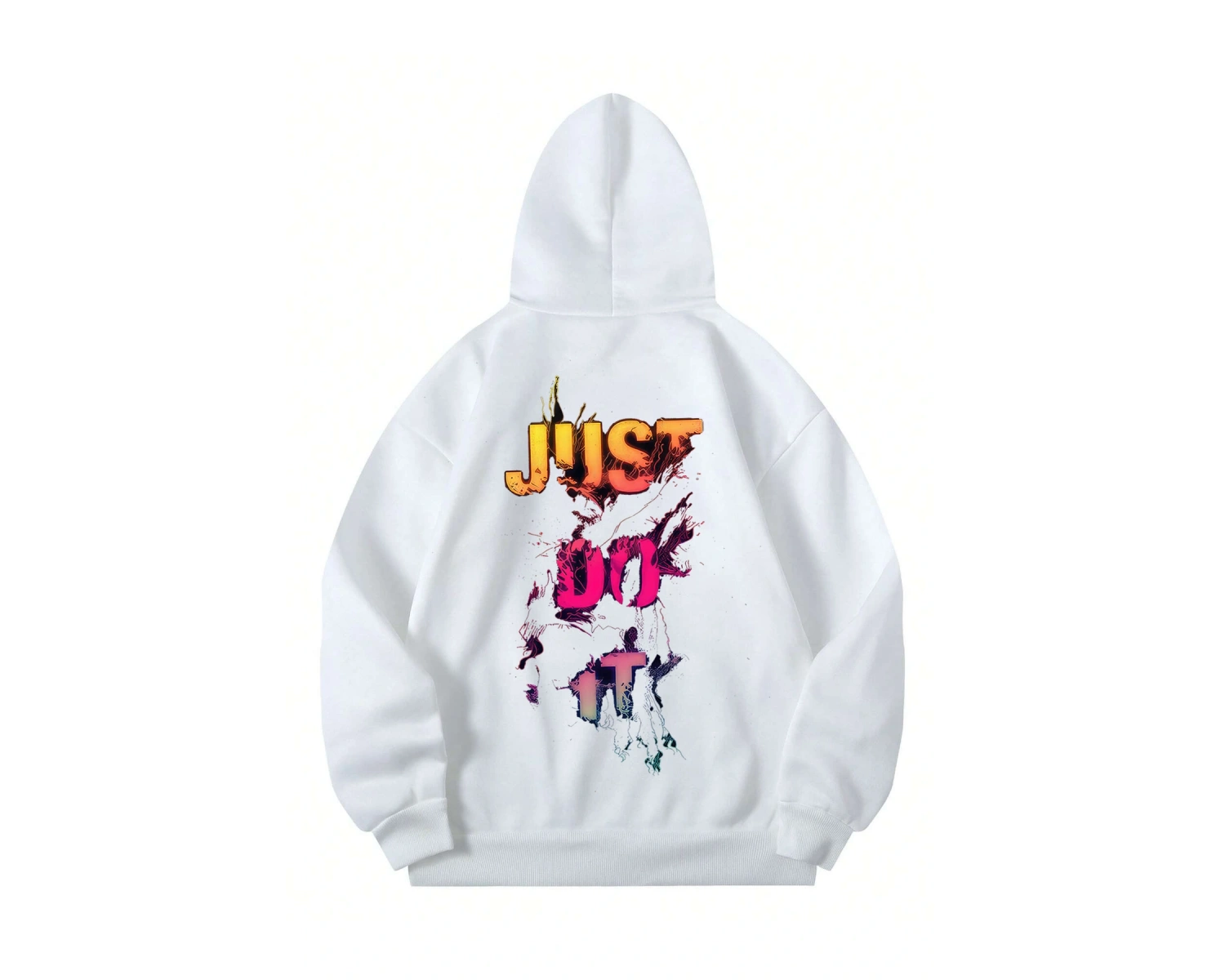 Unisex Erkek/Kadın JUSTDOIT Renkli Özel Baskılı Oversize Kapüşonlu Sweatshirt Beyaz